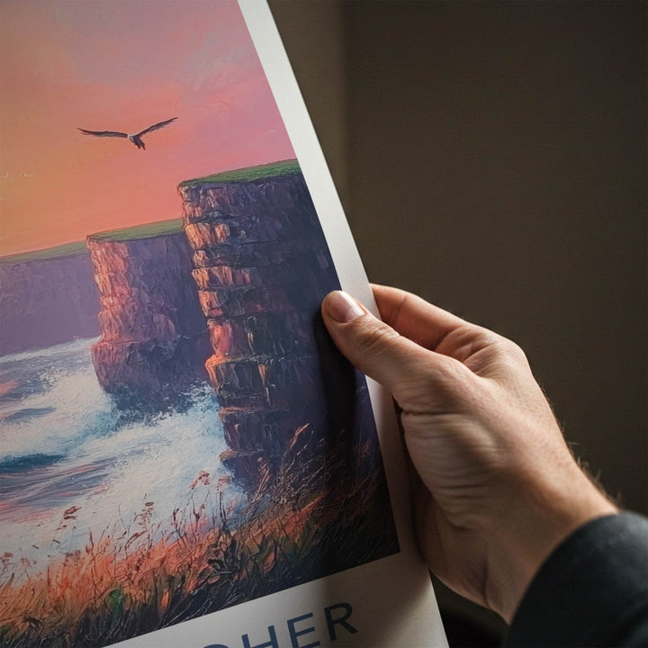 Cliffs of Moher Poster - Ireland Travel Print - Golden Sunset Cliffs Wall Decor