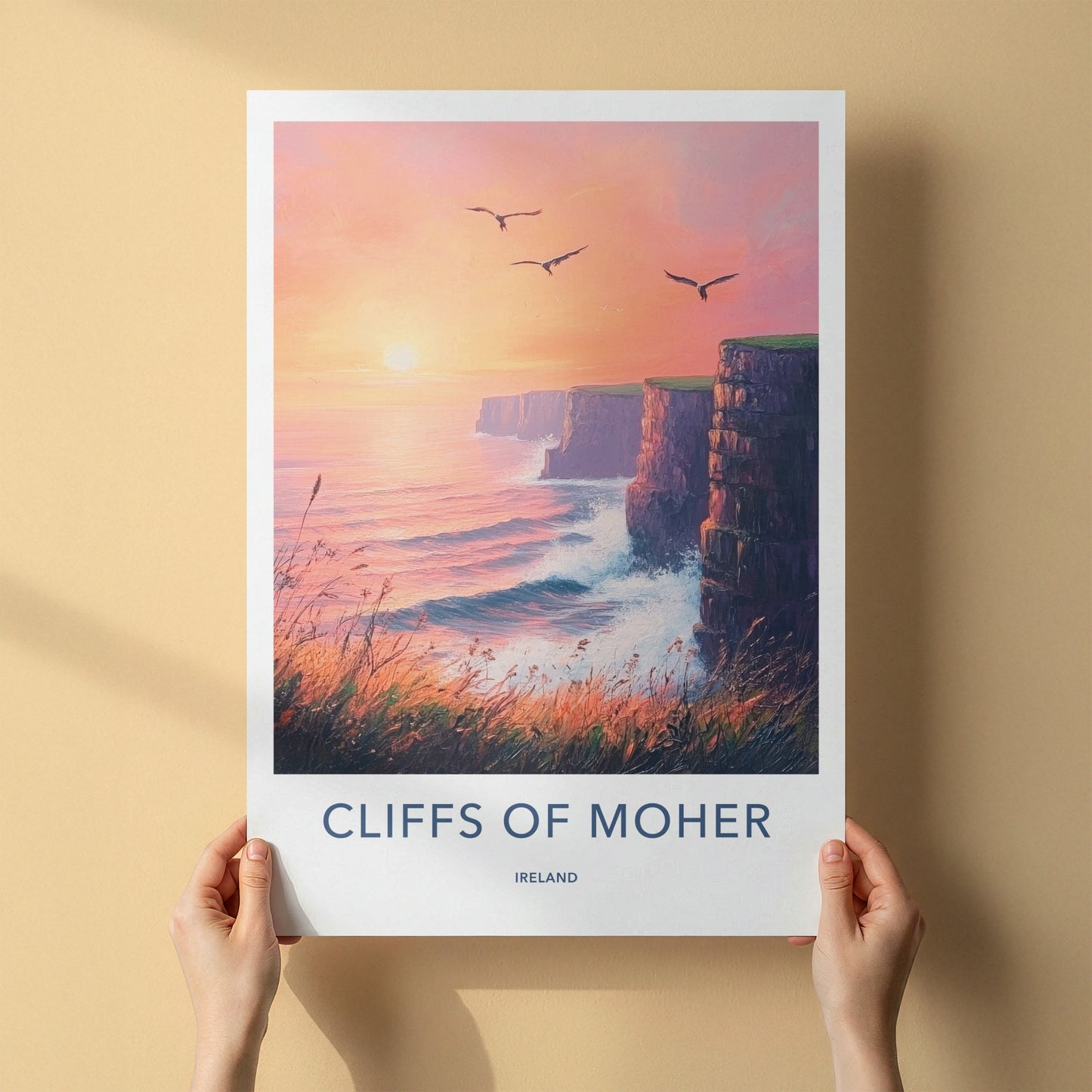 Cliffs of Moher Poster - Ireland Travel Print - Golden Sunset Cliffs Wall Decor