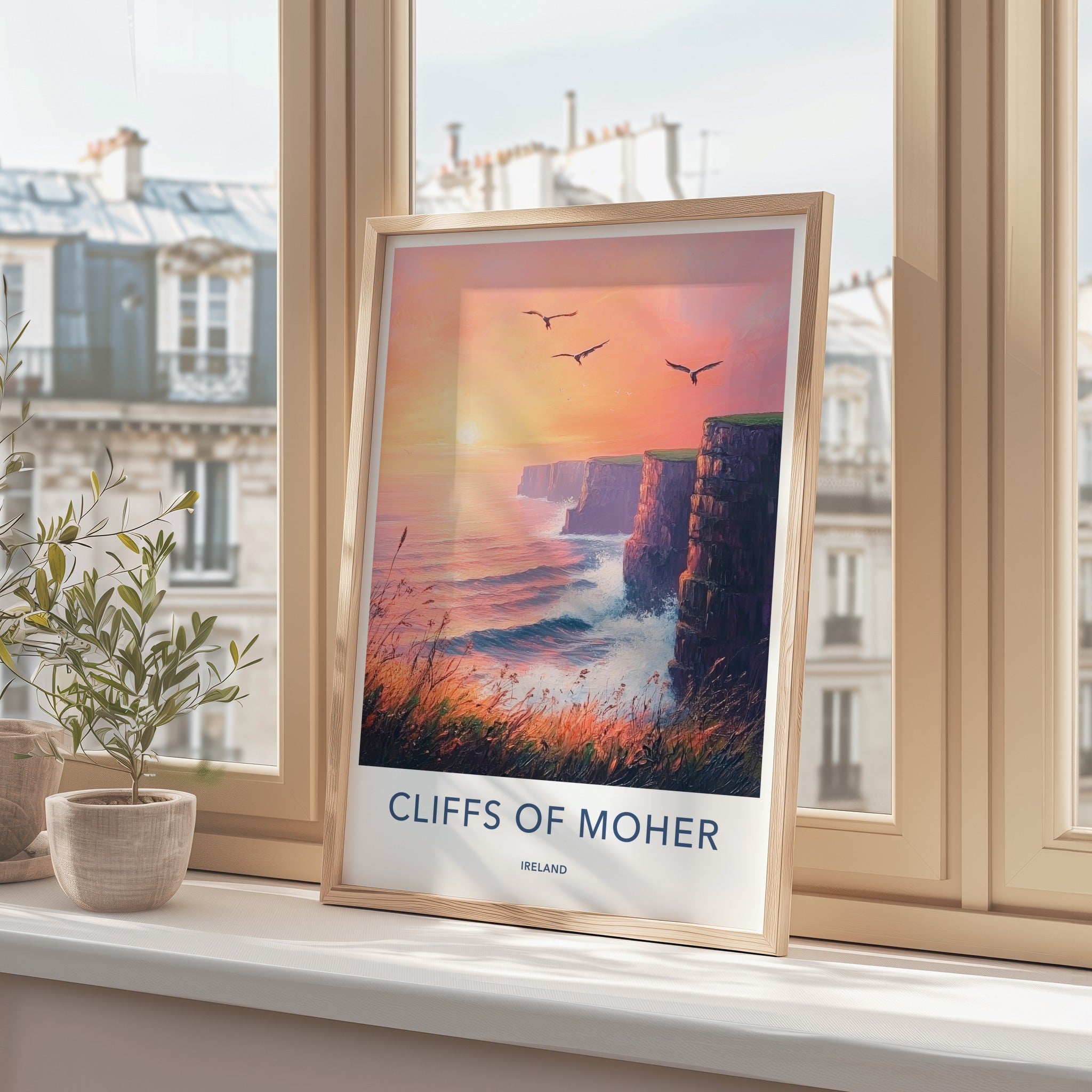 Cliffs of Moher Poster - Ireland Travel Print - Golden Sunset Cliffs Wall Decor