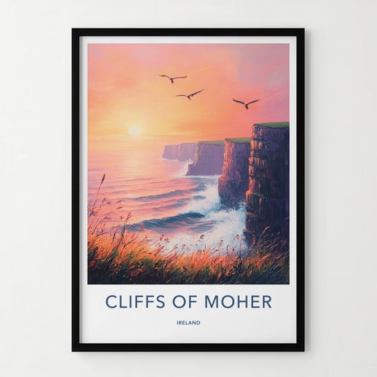 Cliffs of Moher Poster - Ireland Travel Print - Golden Sunset Cliffs Wall Decor