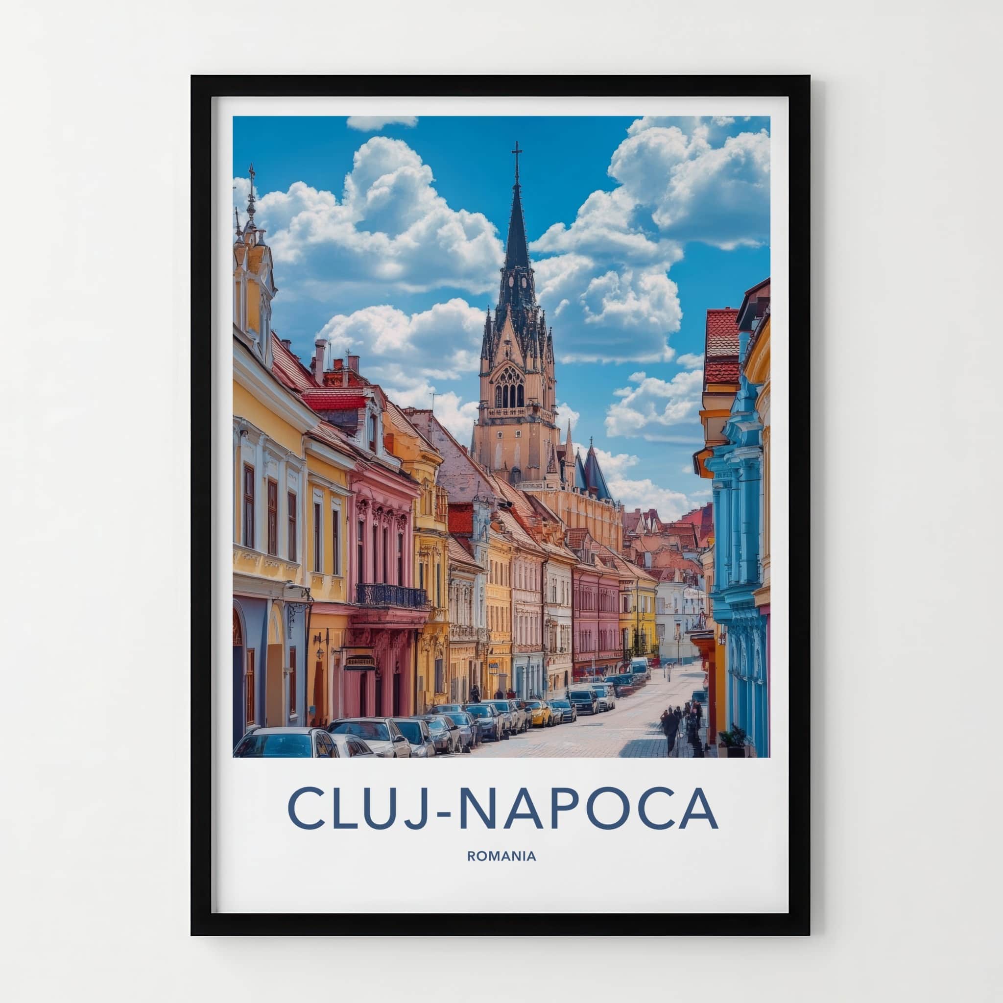 Cluj-Napoca Poster - Romania Travel Art - Historic Church Street Home Decor