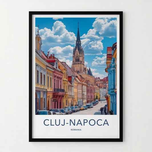 Cluj-Napoca Poster - Romania Travel Art - Historic Church Street Home Decor