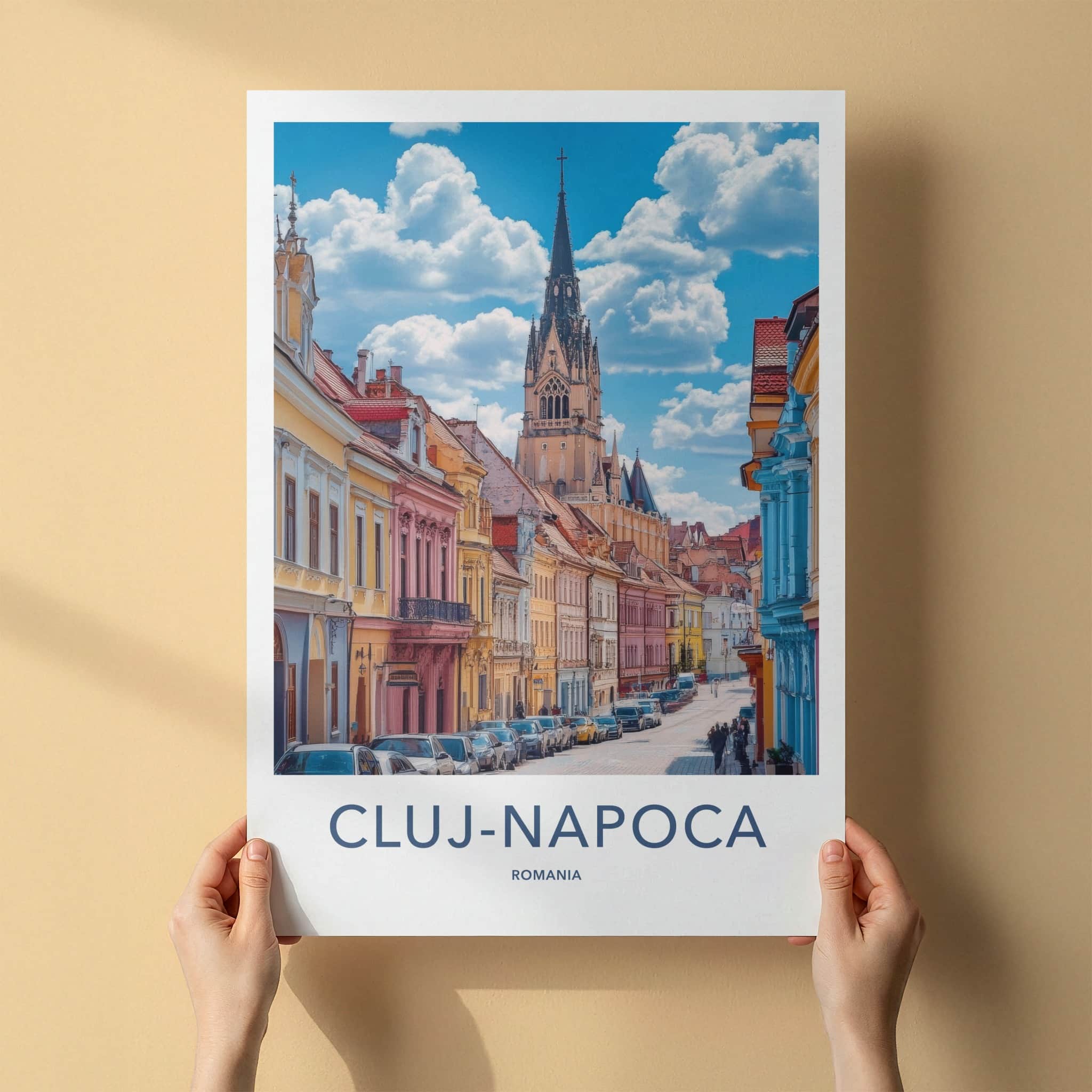 Cluj-Napoca Poster - Romania Travel Art - Historic Church Street Home Decor