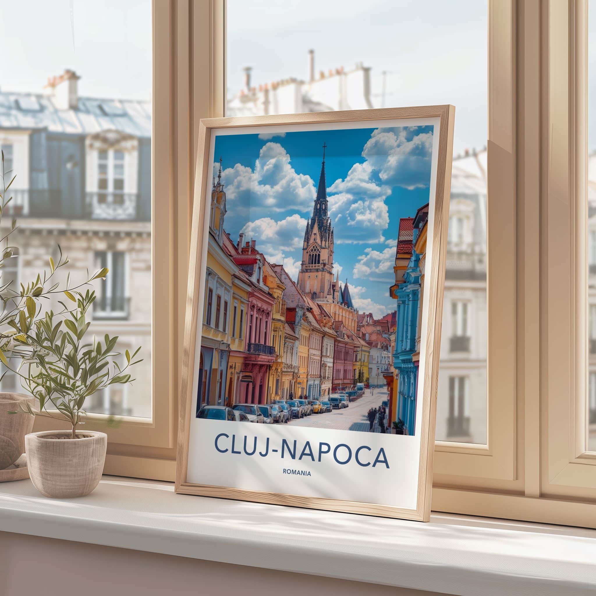 Cluj-Napoca Poster - Romania Travel Art - Historic Church Street Home Decor