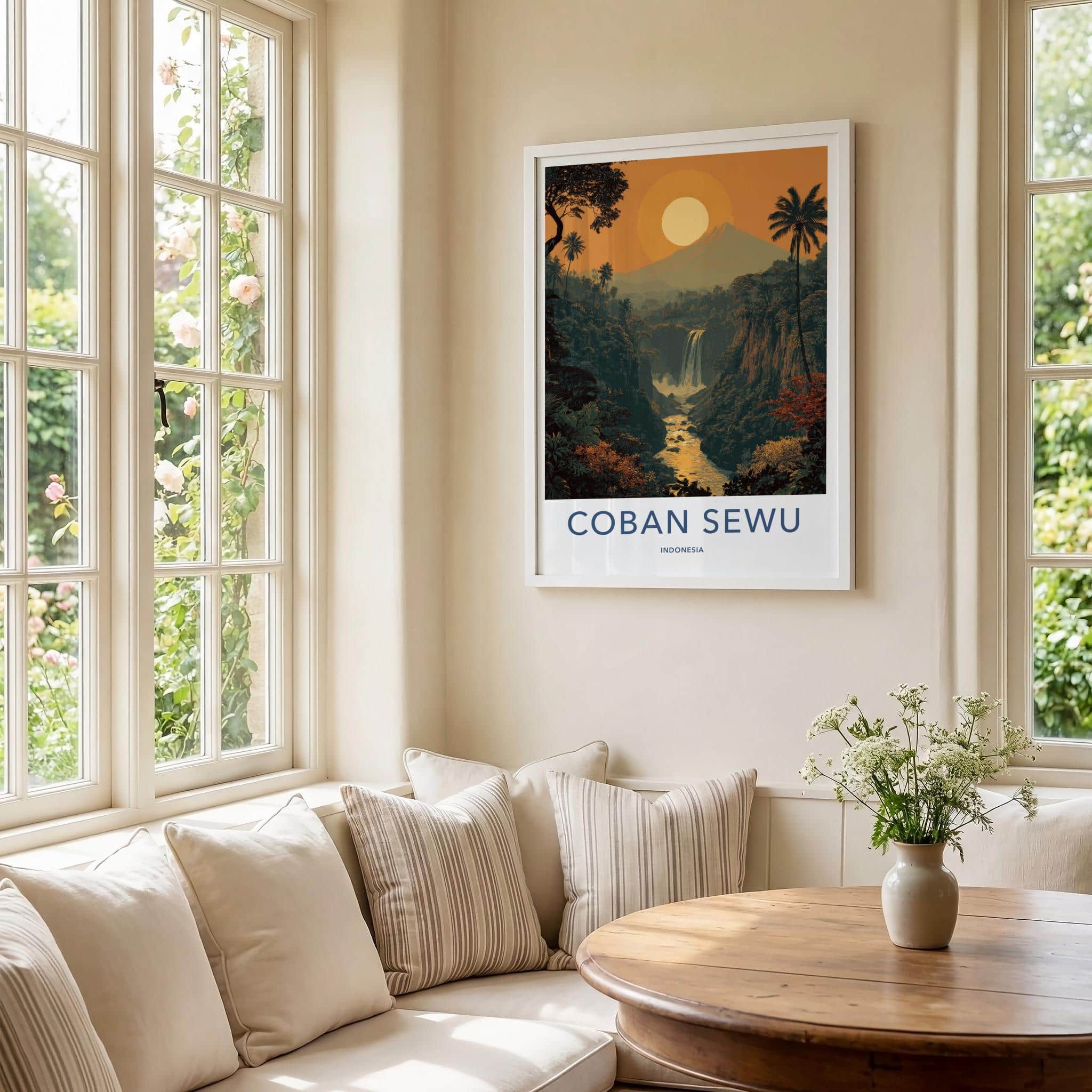 Coban Sewu Poster - Indonesia Scenic Art - Golden Jungle Waterfall Gallery Art