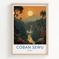 Coban Sewu Poster - Indonesia Scenic Art - Golden Jungle Waterfall Gallery Art