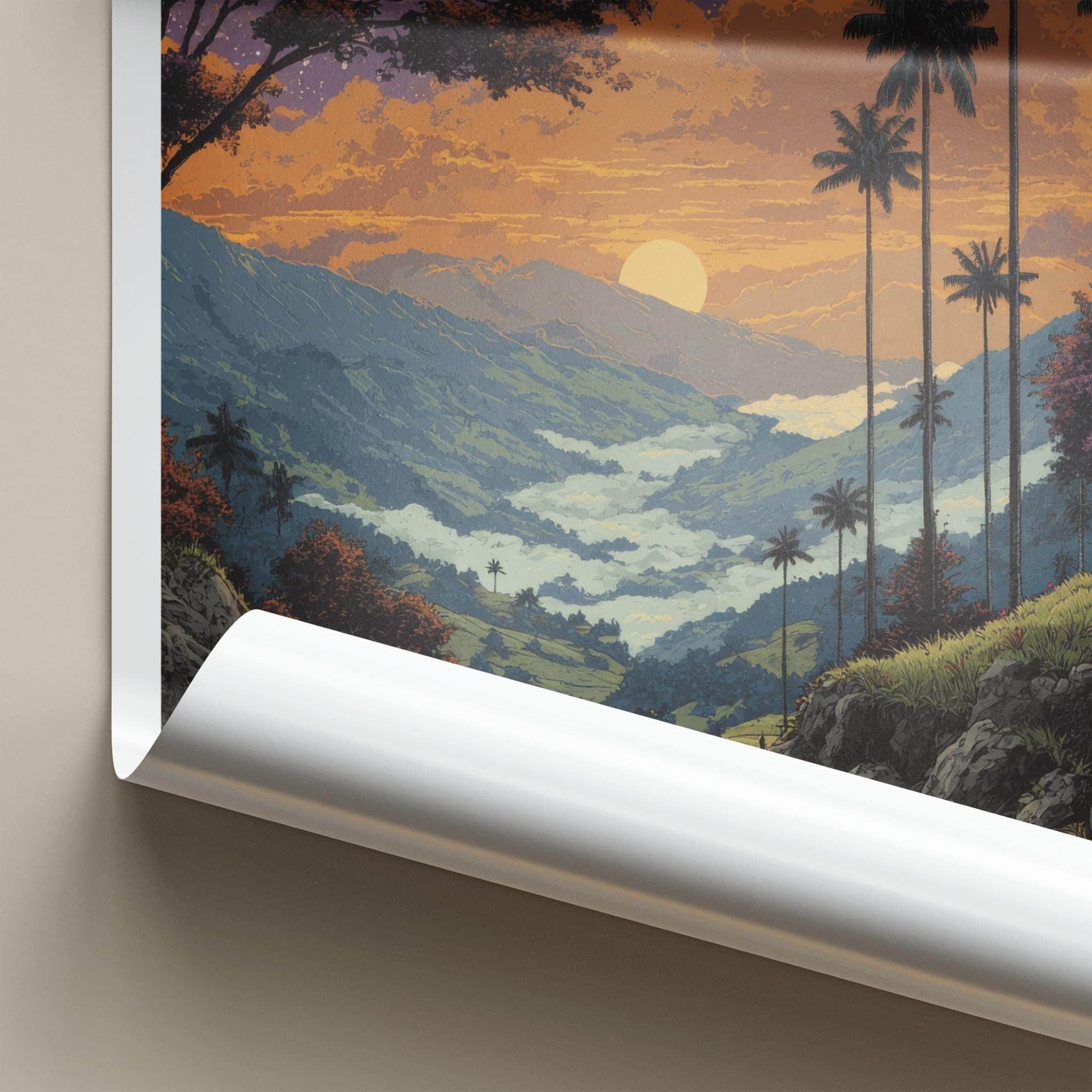 Cocora Valley Poster - Colombia Travel Art - Golden Sky Palms Wall Decor