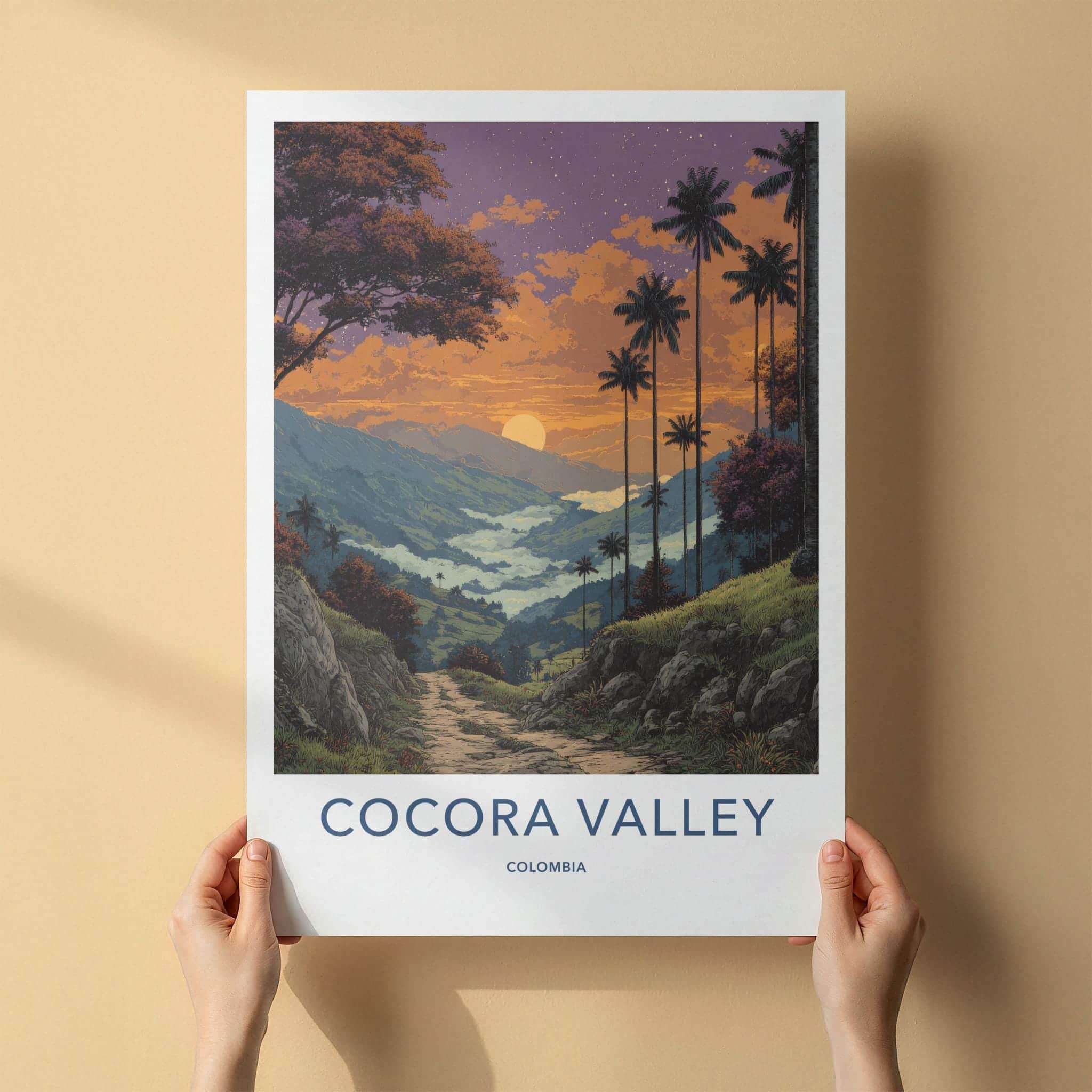 Cocora Valley Poster - Colombia Travel Art - Golden Sky Palms Wall Decor