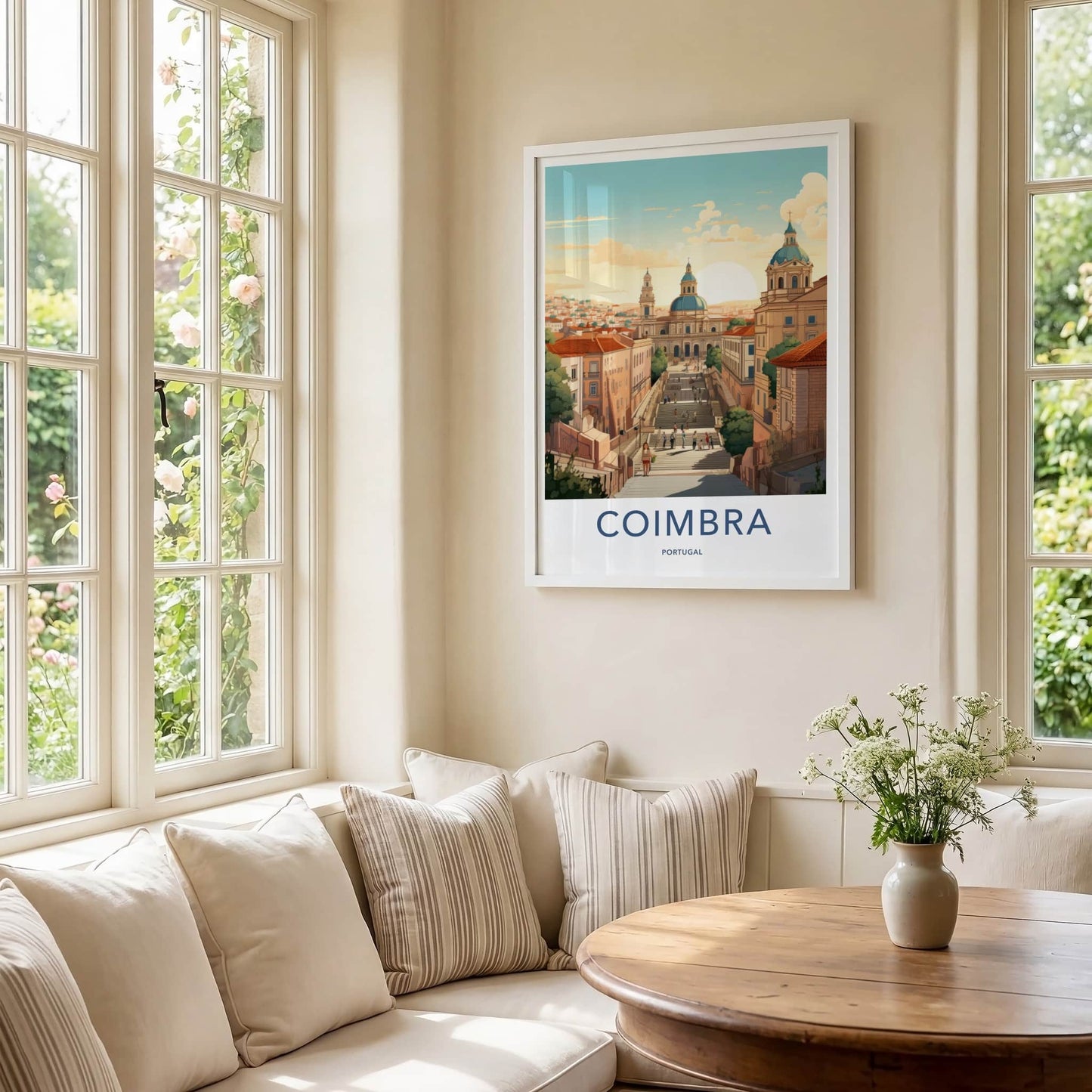 Coimbra Poster - Portugal Travel Art - Grand Stairway Cityscape Wall Decor