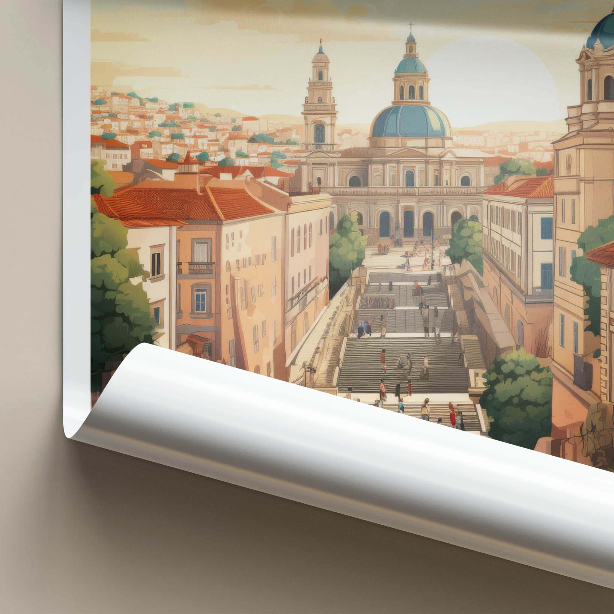 Coimbra Poster - Portugal Travel Art - Grand Stairway Cityscape Wall Decor
