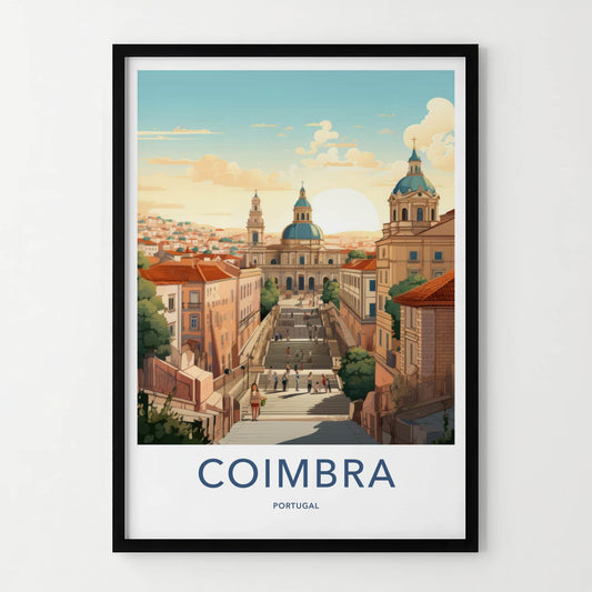 Coimbra Poster - Portugal Travel Art - Grand Stairway Cityscape Wall Decor