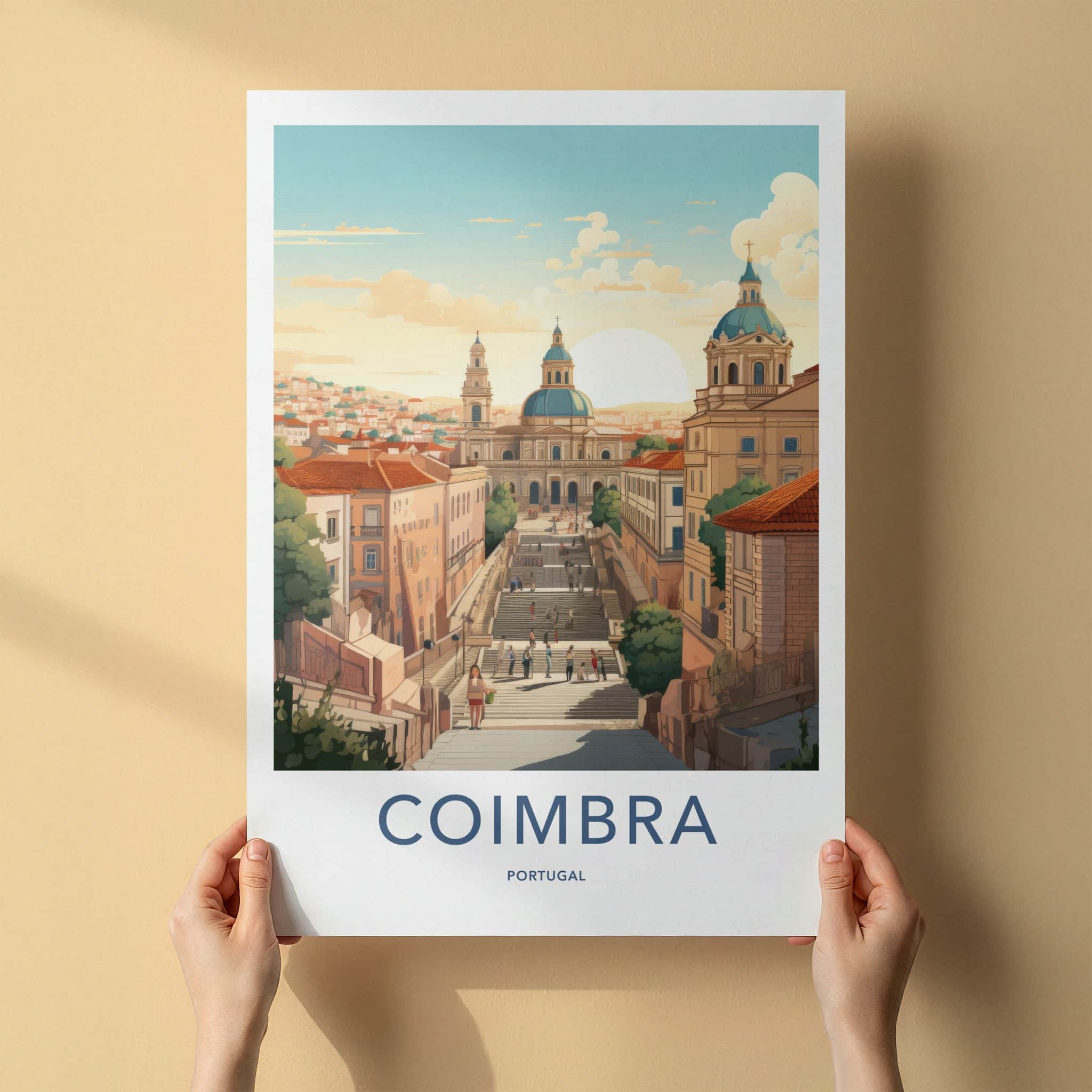 Coimbra Poster - Portugal Travel Art - Grand Stairway Cityscape Wall Decor