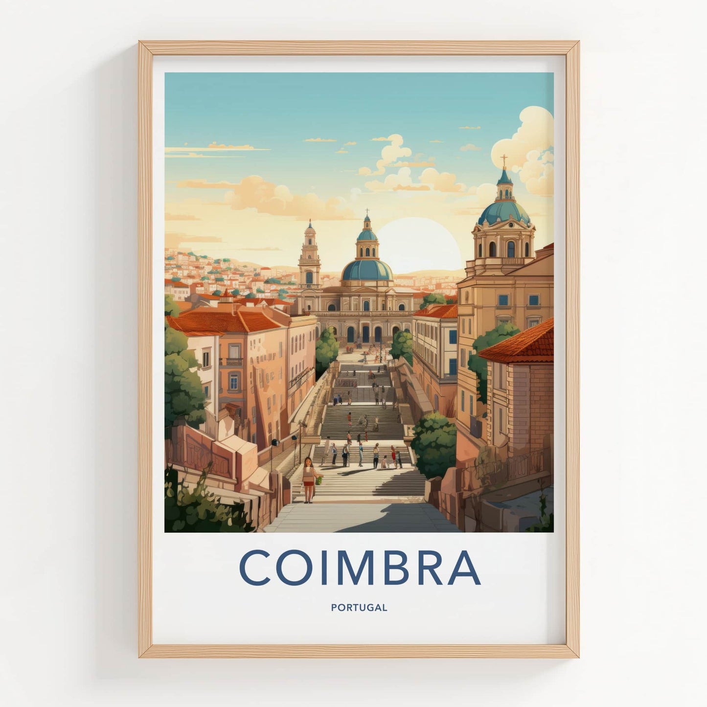 Coimbra Poster - Portugal Travel Art - Grand Stairway Cityscape Wall Decor