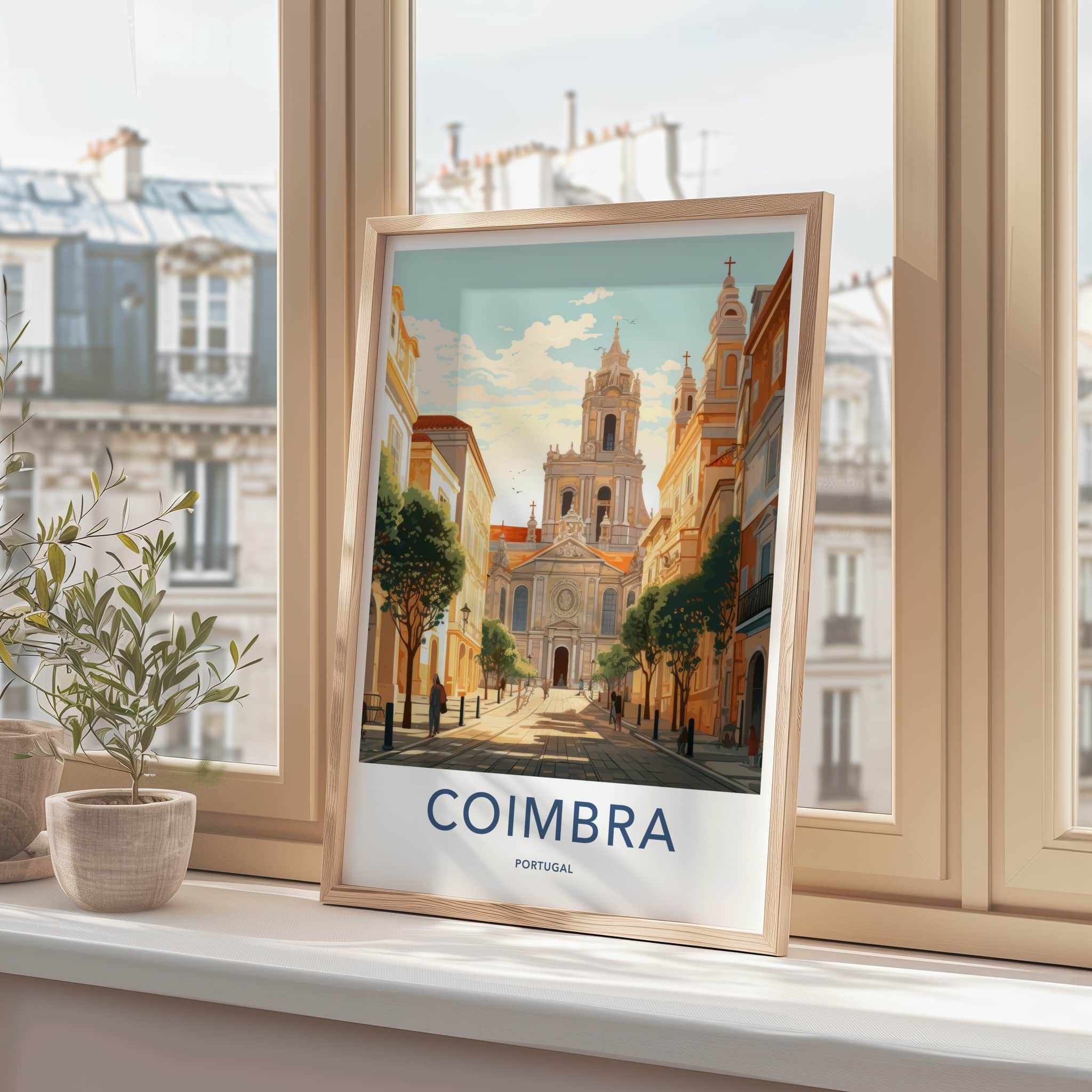 Coimbra Poster - Portugal Travel Art - Historic Cathedral Street Home Decor