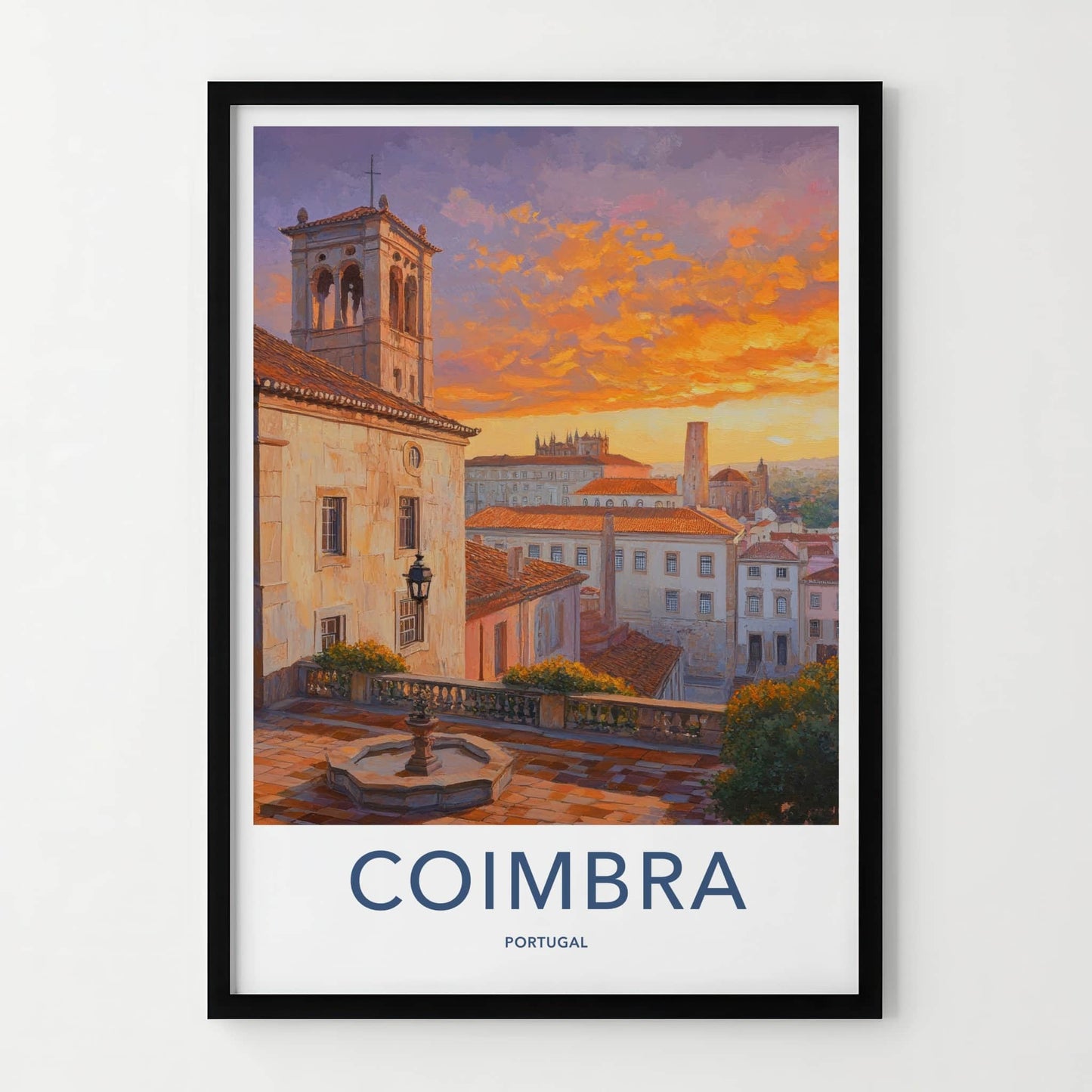 Coimbra Poster - Portugal Travel Art - Orange Sunset Cityscape Home Decor