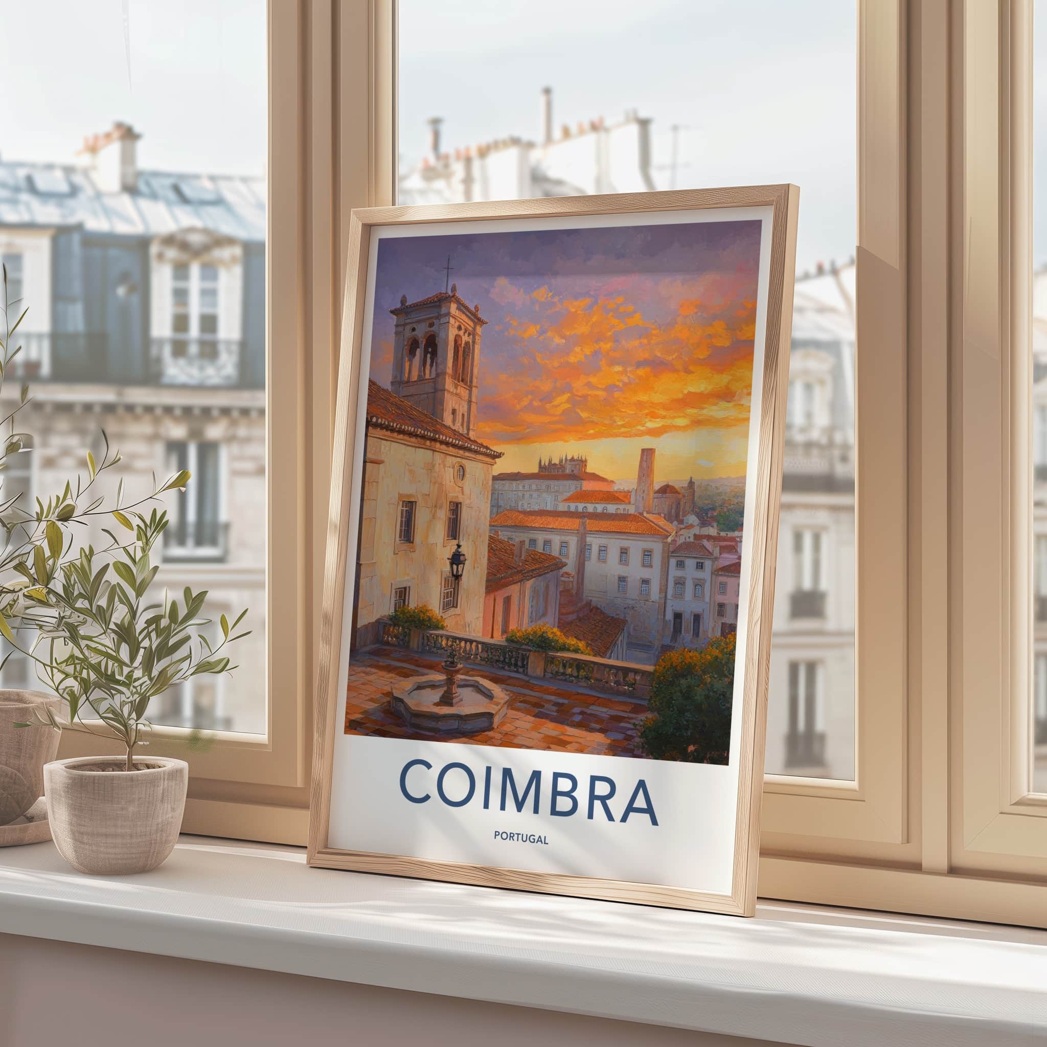 Coimbra Poster - Portugal Travel Art - Orange Sunset Cityscape Home Decor