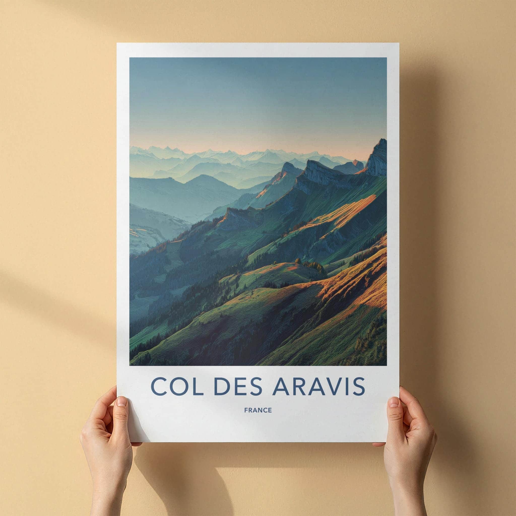 Col des Aravis Poster - France Travel Art - Sunlit Alpine Peaks Home Decor