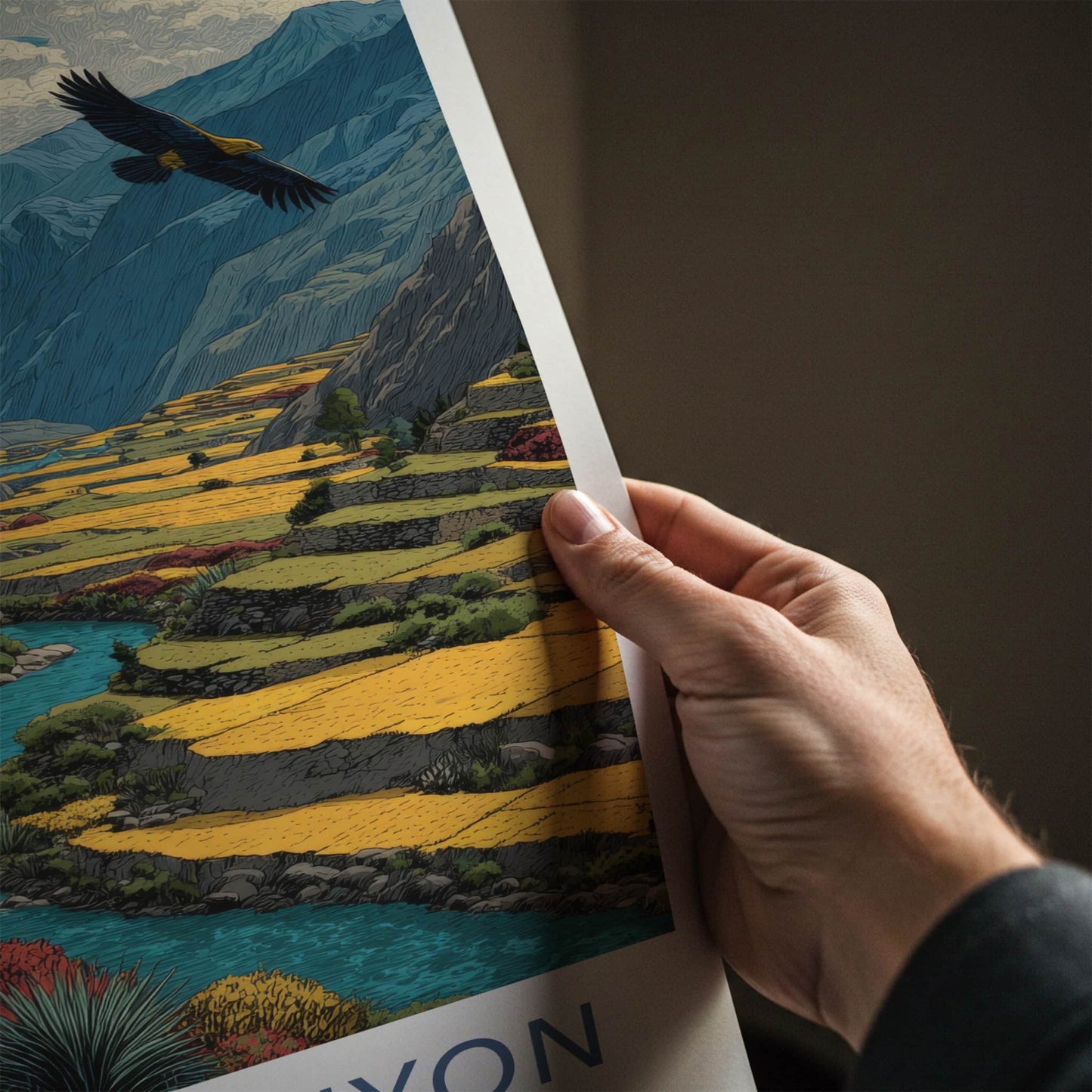 Colca Canyon Poster - Peru Travel Print - Soaring Condor Home Decor