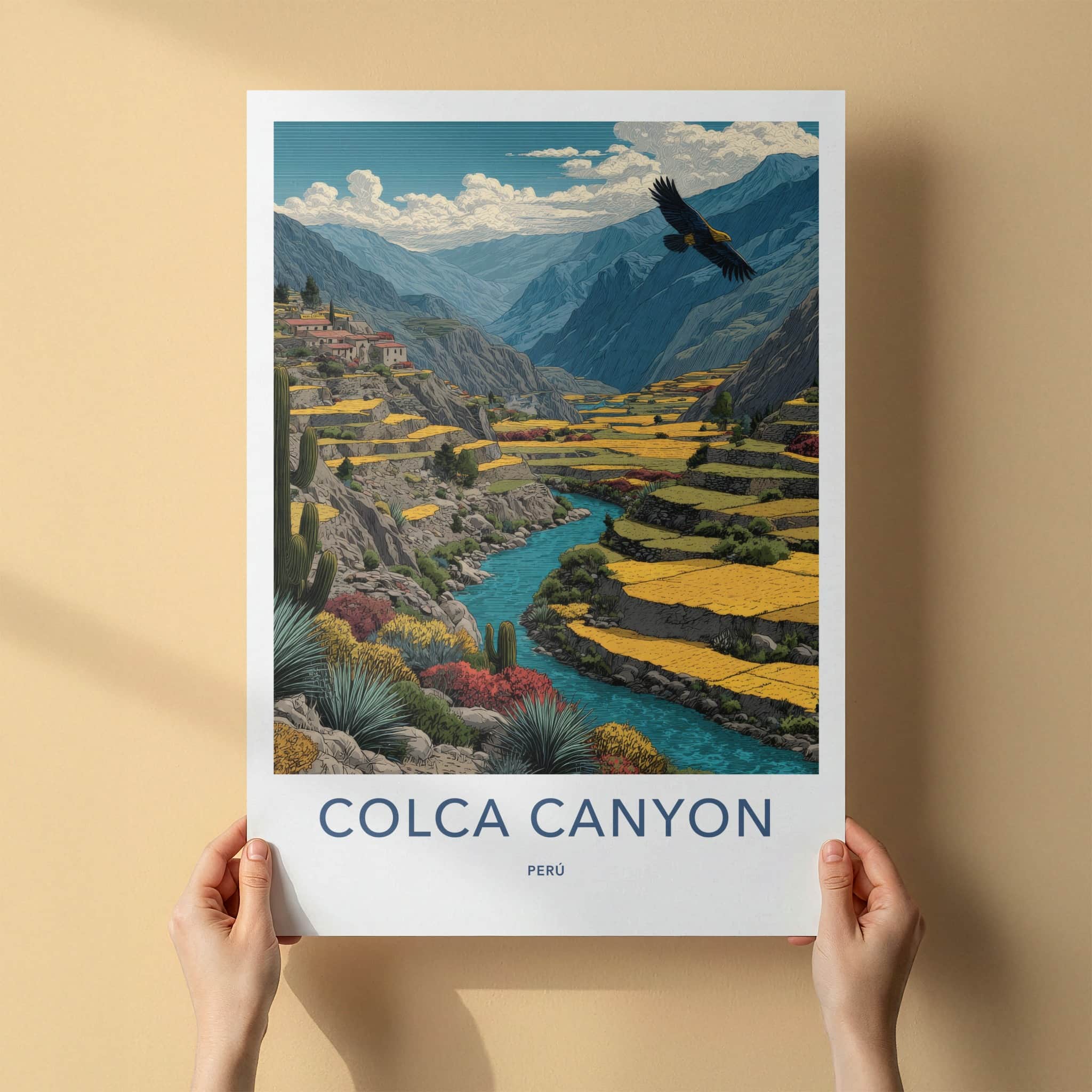 Colca Canyon Poster - Peru Travel Print - Soaring Condor Home Decor