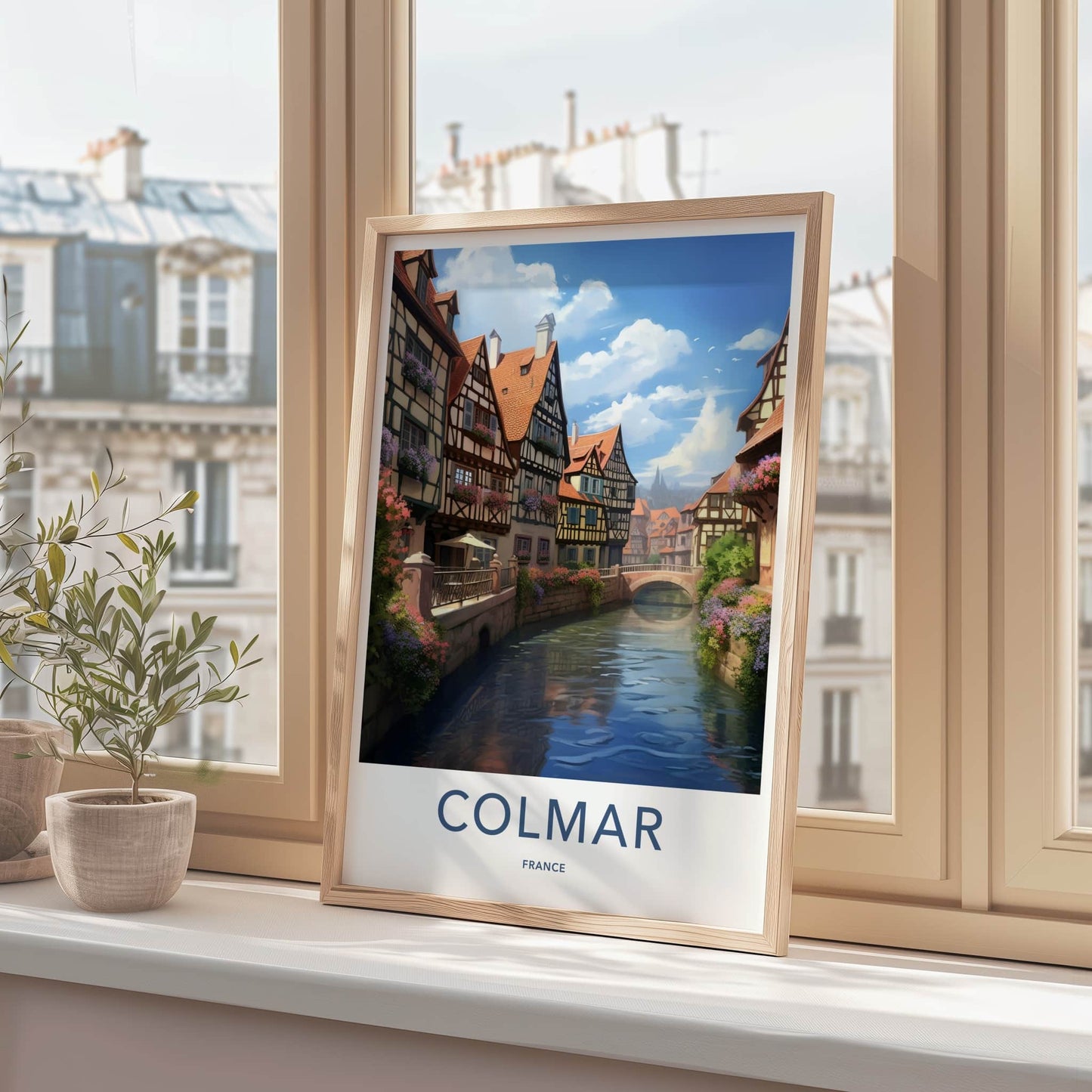 Colmar Poster - France Travel Art - Flowered Canal Homes Home Decor