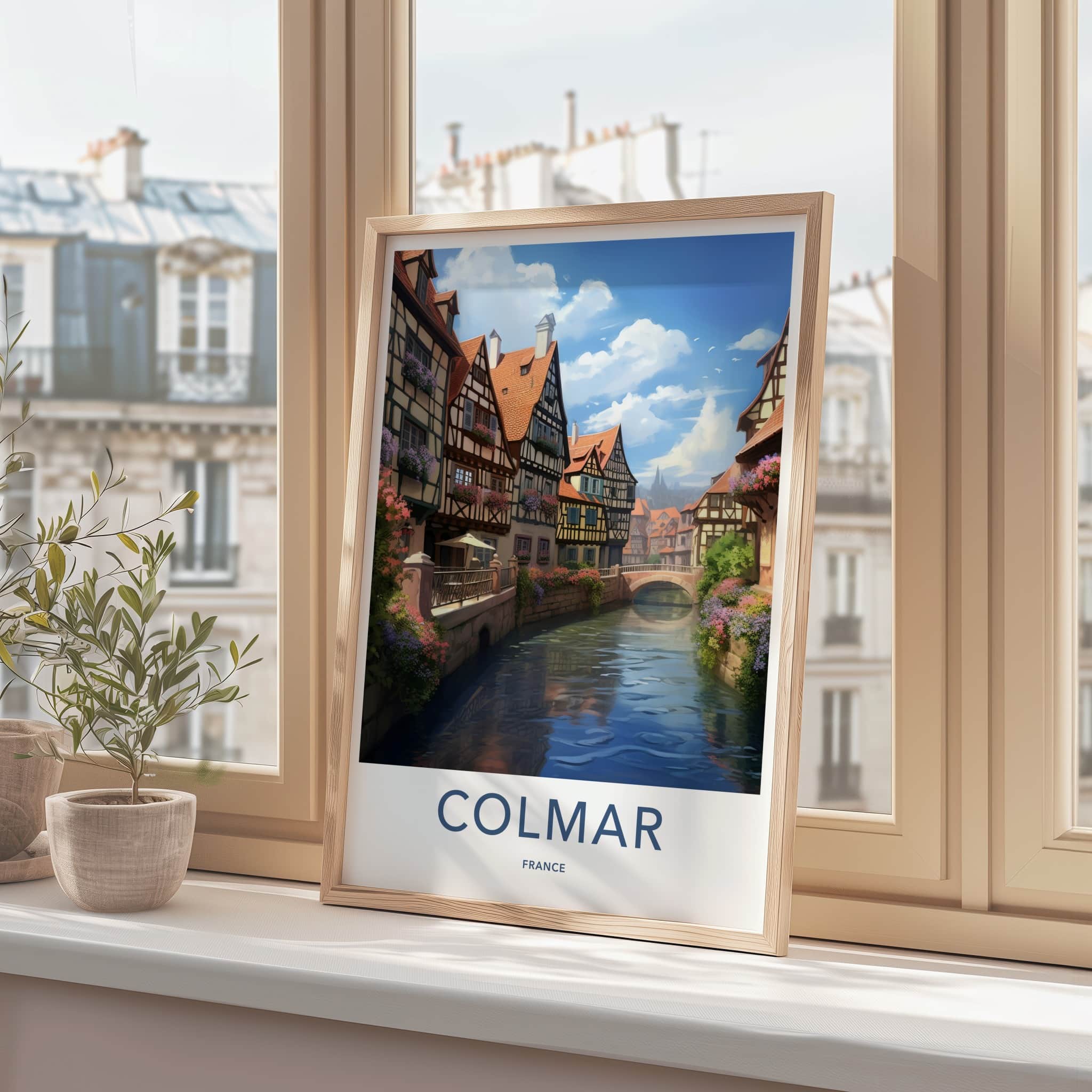 Colmar Poster - France Travel Art - Flowered Canal Homes Home Decor