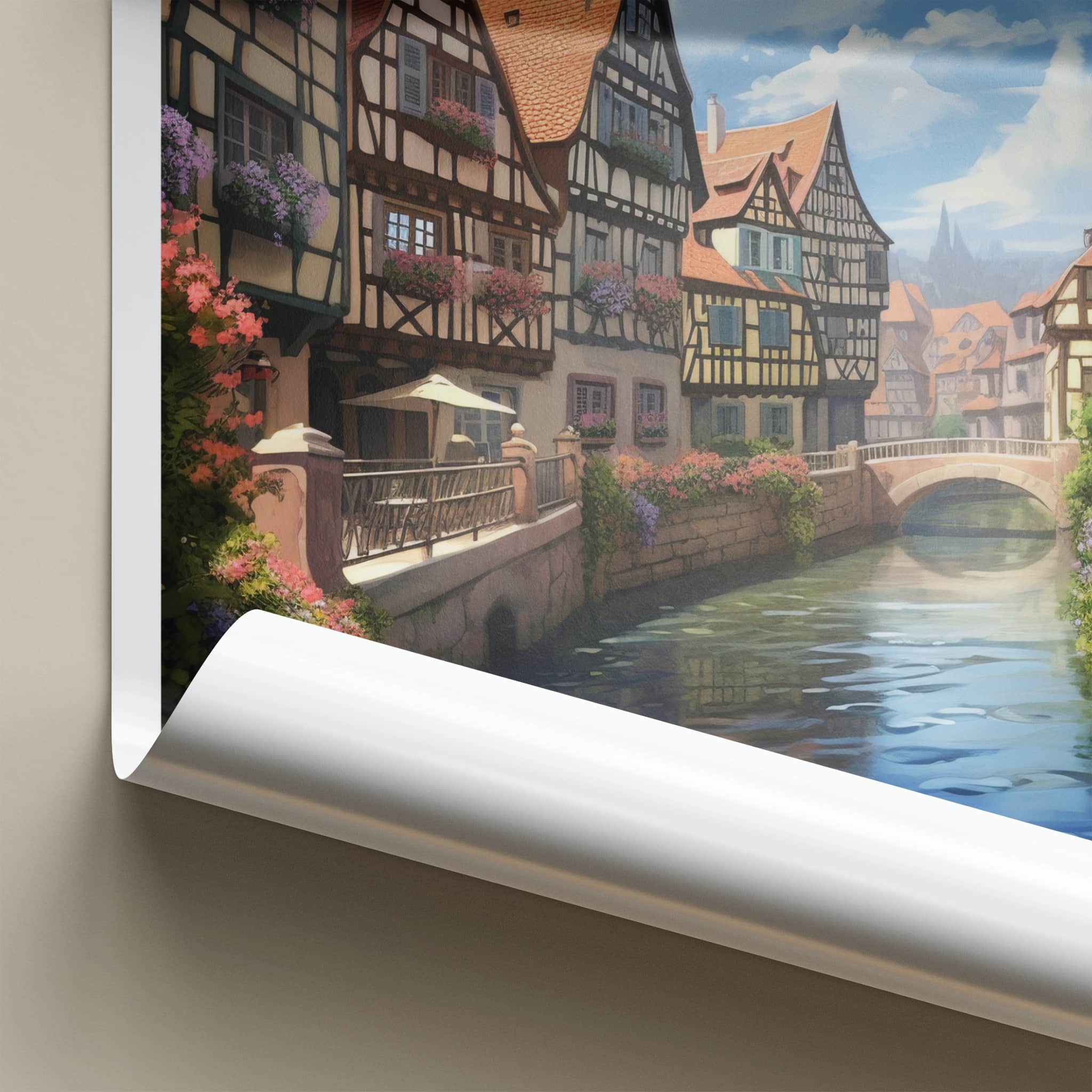Colmar Poster - France Travel Art - Flowered Canal Homes Home Decor