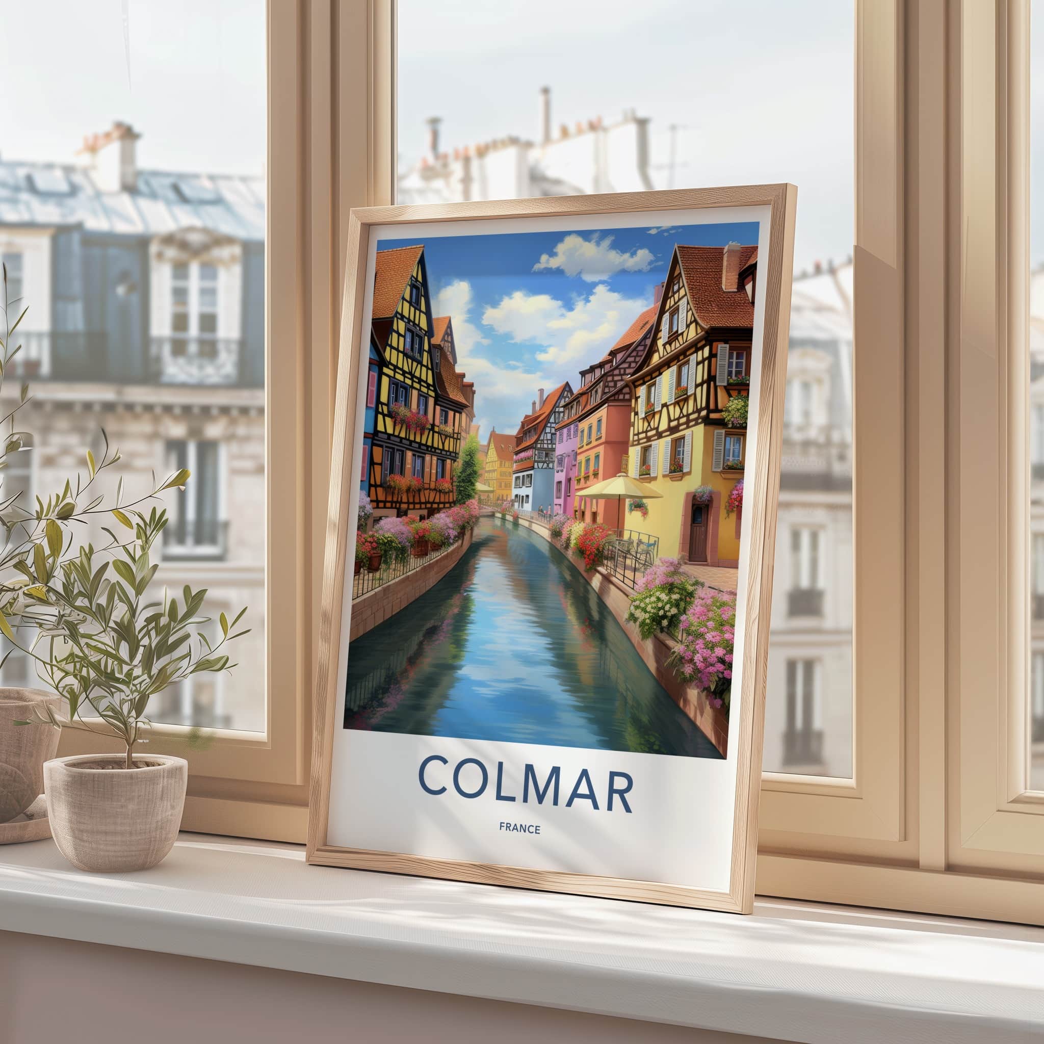 Colmar Poster - France Travel Print - Flower Lined Canal Lounge Decor