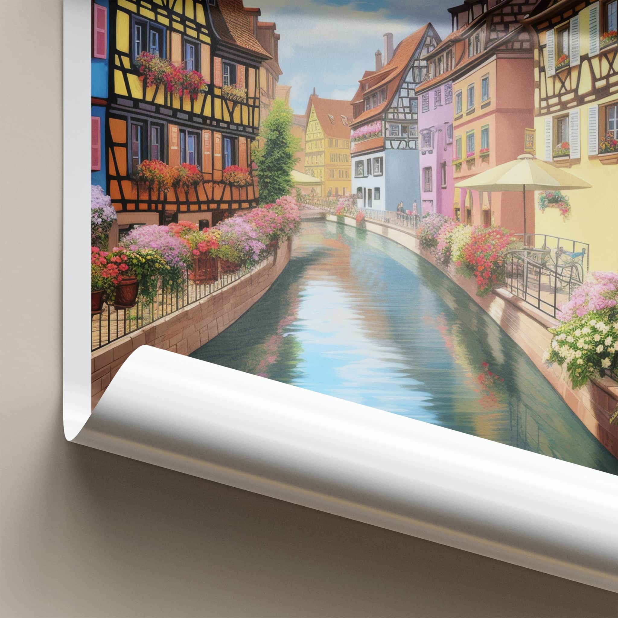 Colmar Poster - France Travel Print - Flower Lined Canal Lounge Decor