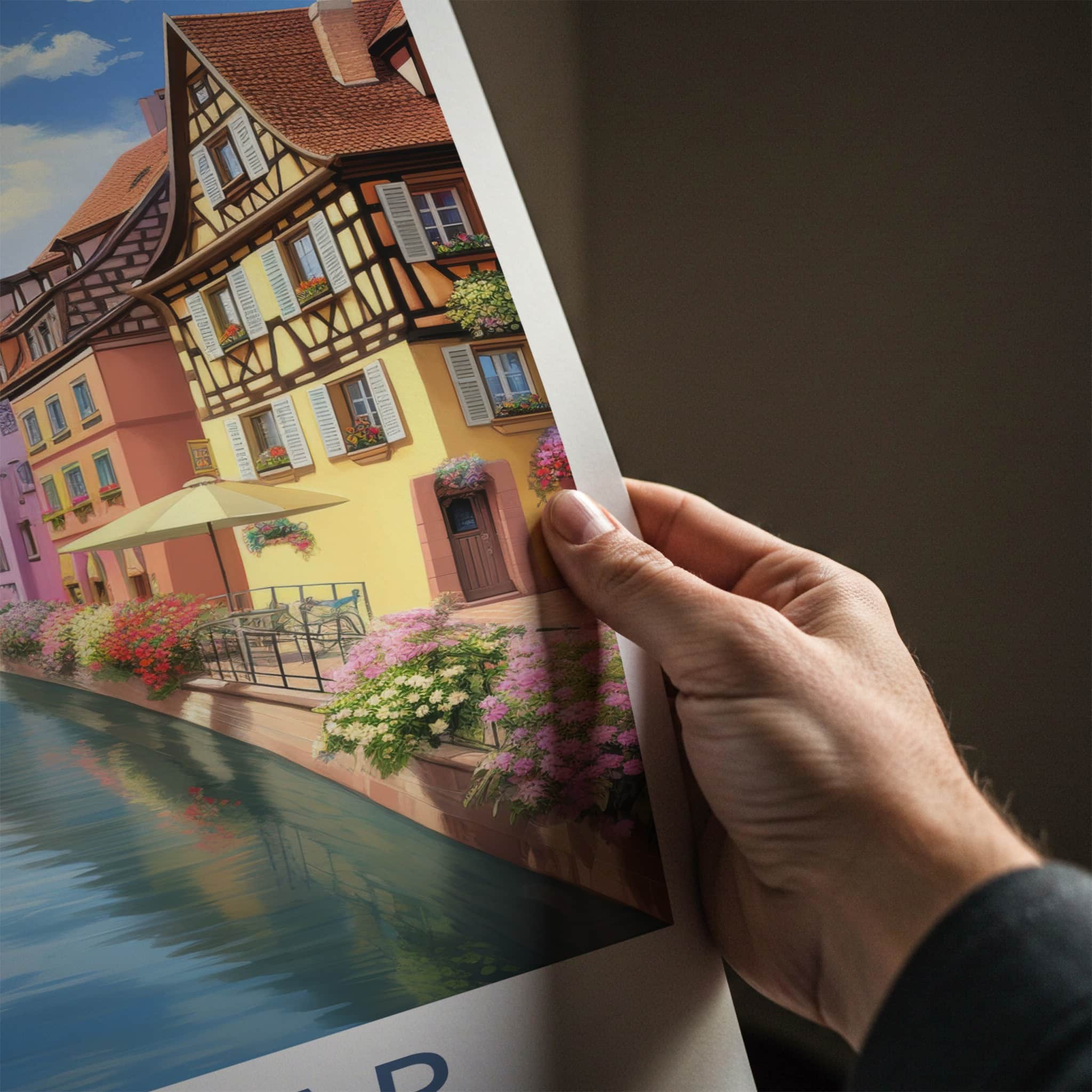 Colmar Poster - France Travel Print - Flower Lined Canal Lounge Decor