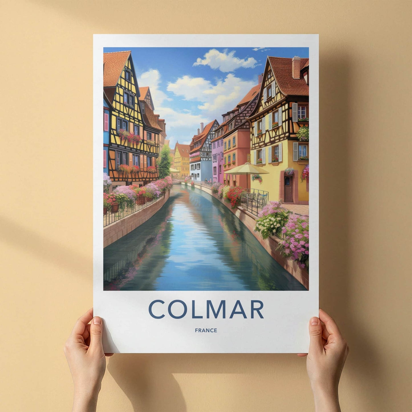 Colmar Poster - France Travel Print - Flower Lined Canal Lounge Decor
