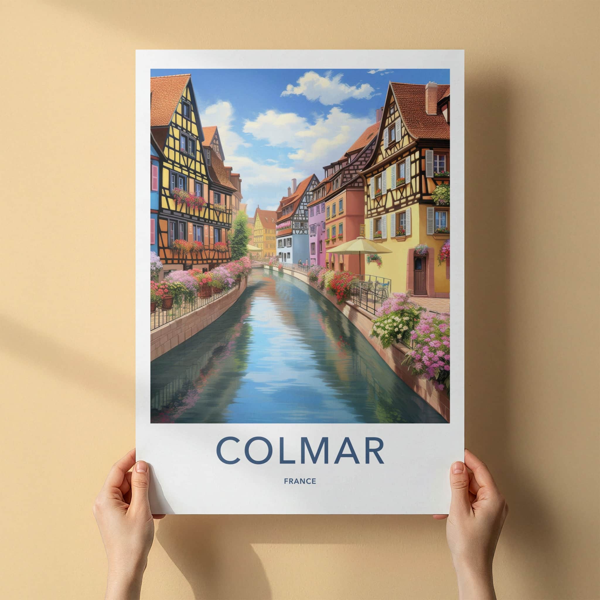 Colmar Poster - France Travel Print - Flower Lined Canal Lounge Decor