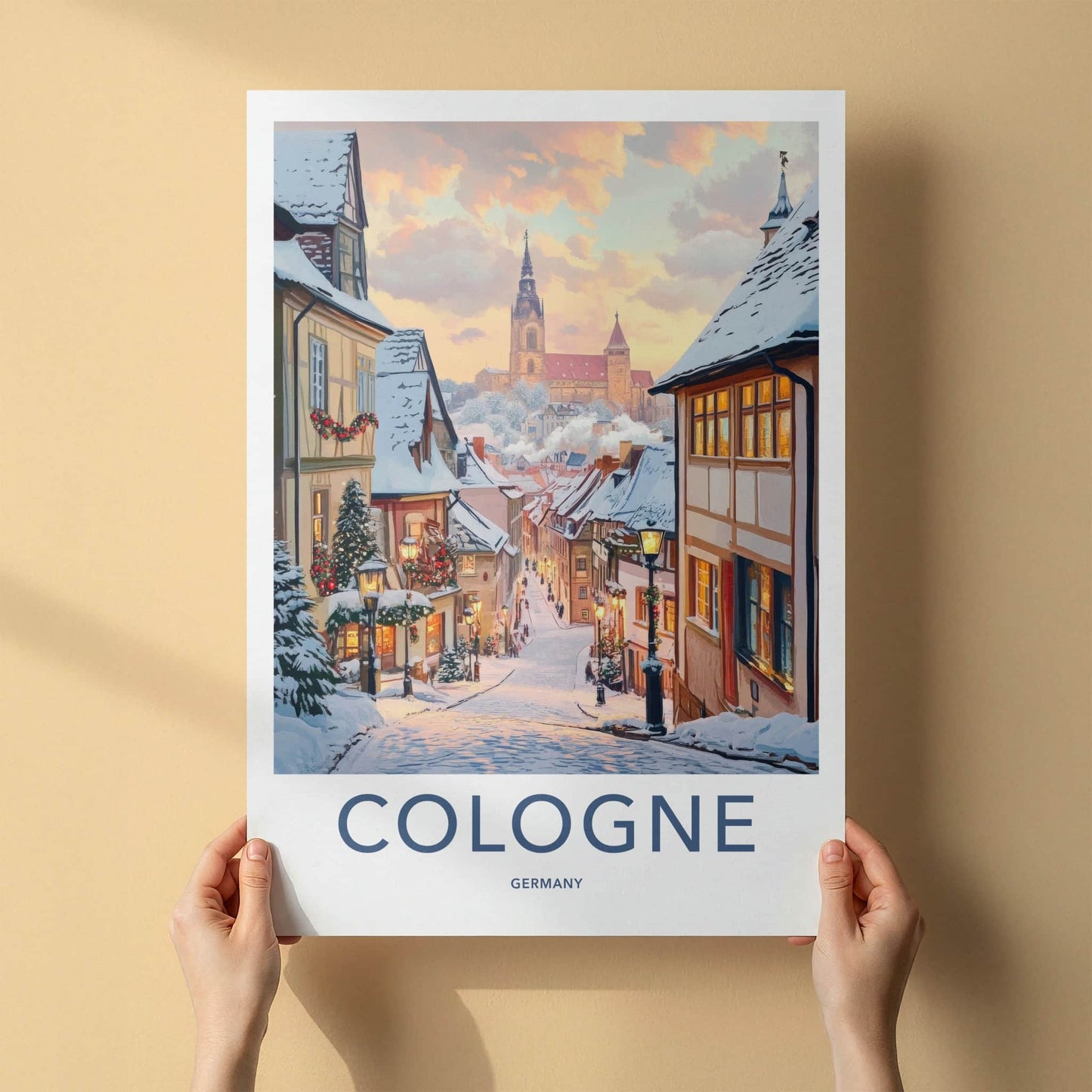 Cologne Poster - Germany Framed Art - Christmas Evening Glow Wall Decor