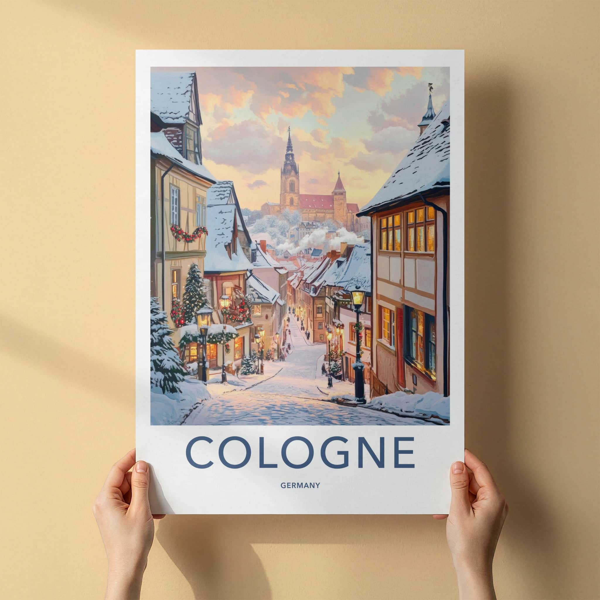 Cologne Poster - Germany Framed Art - Christmas Evening Glow Wall Decor