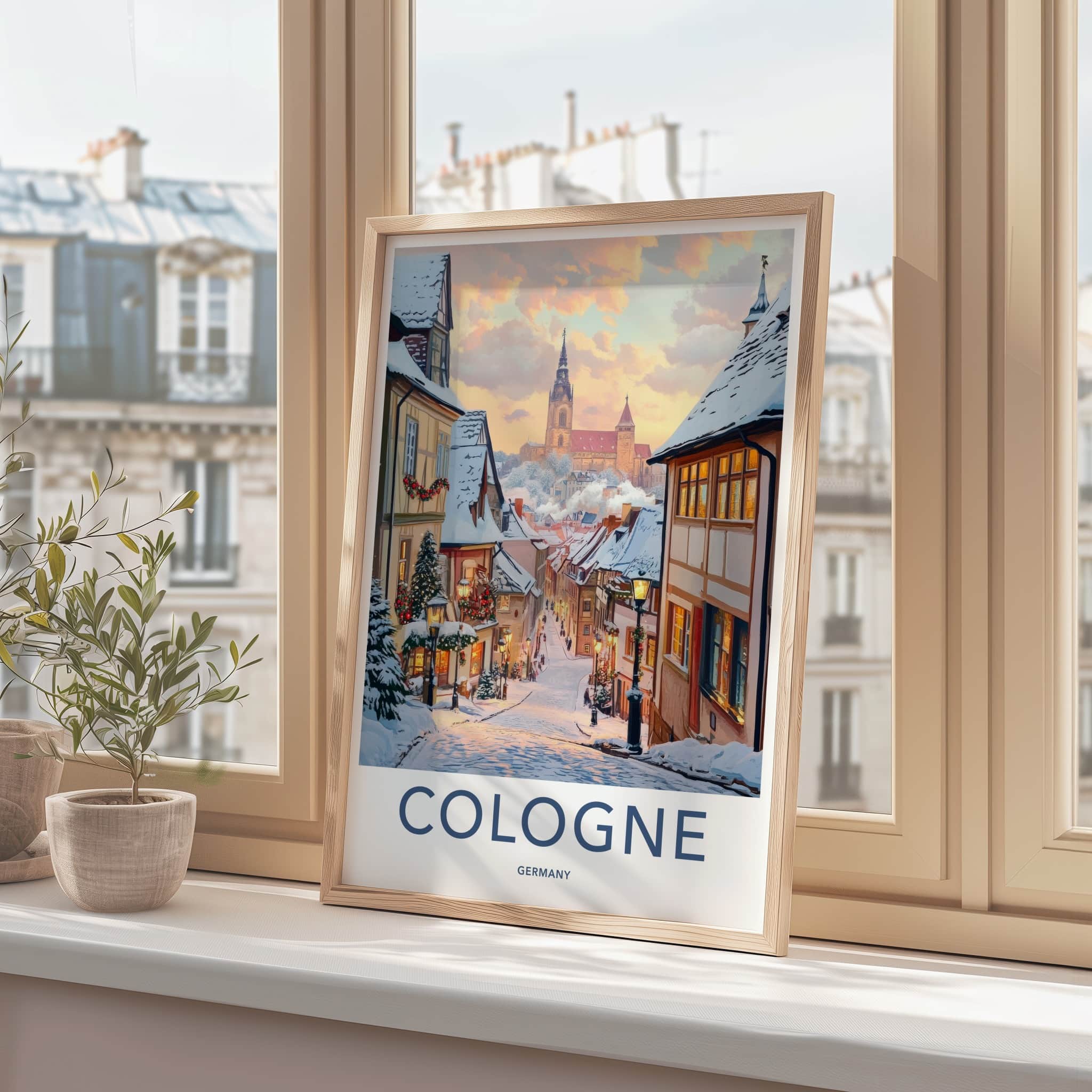 Cologne Poster - Germany Framed Art - Christmas Evening Glow Wall Decor