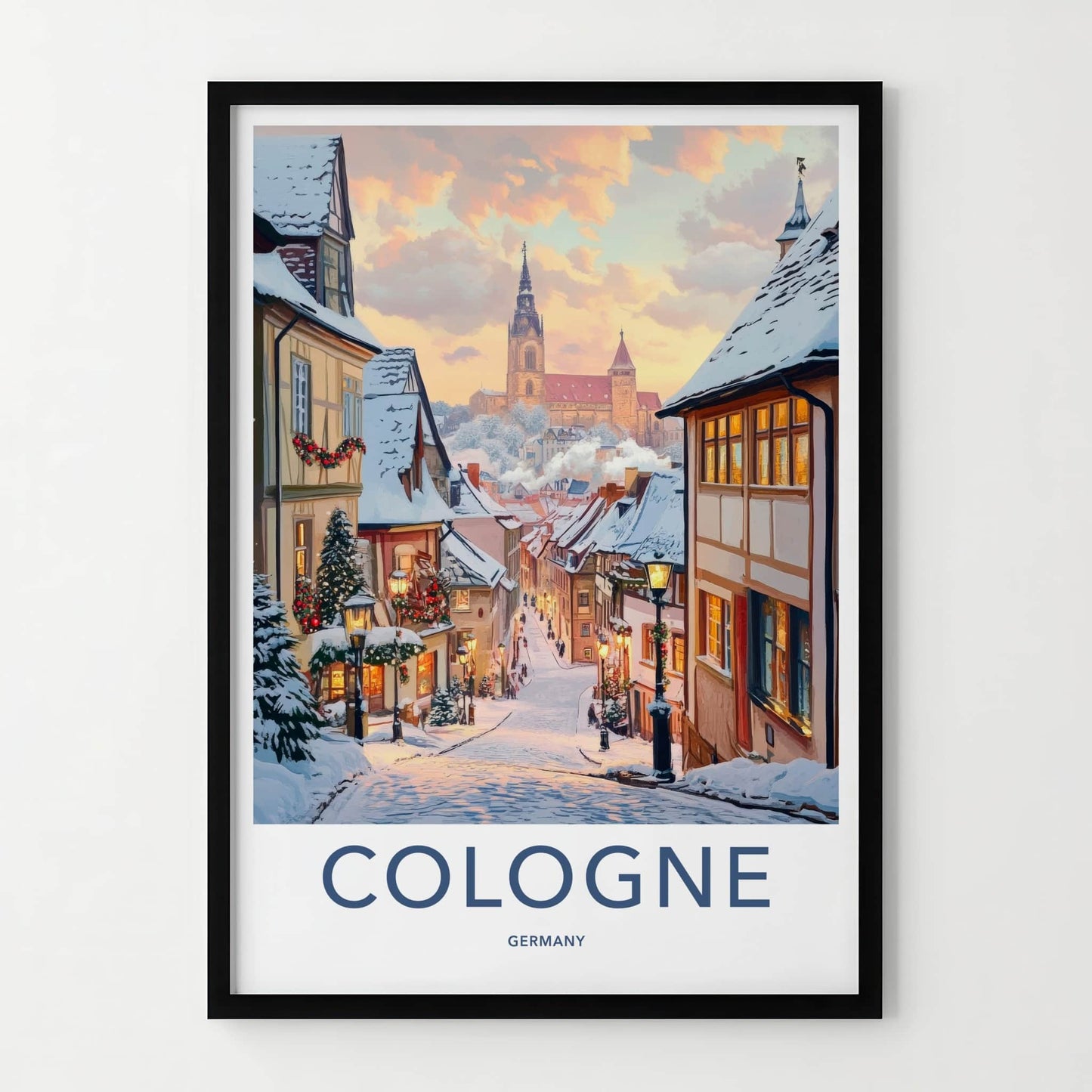 Cologne Poster - Germany Framed Art - Christmas Evening Glow Wall Decor