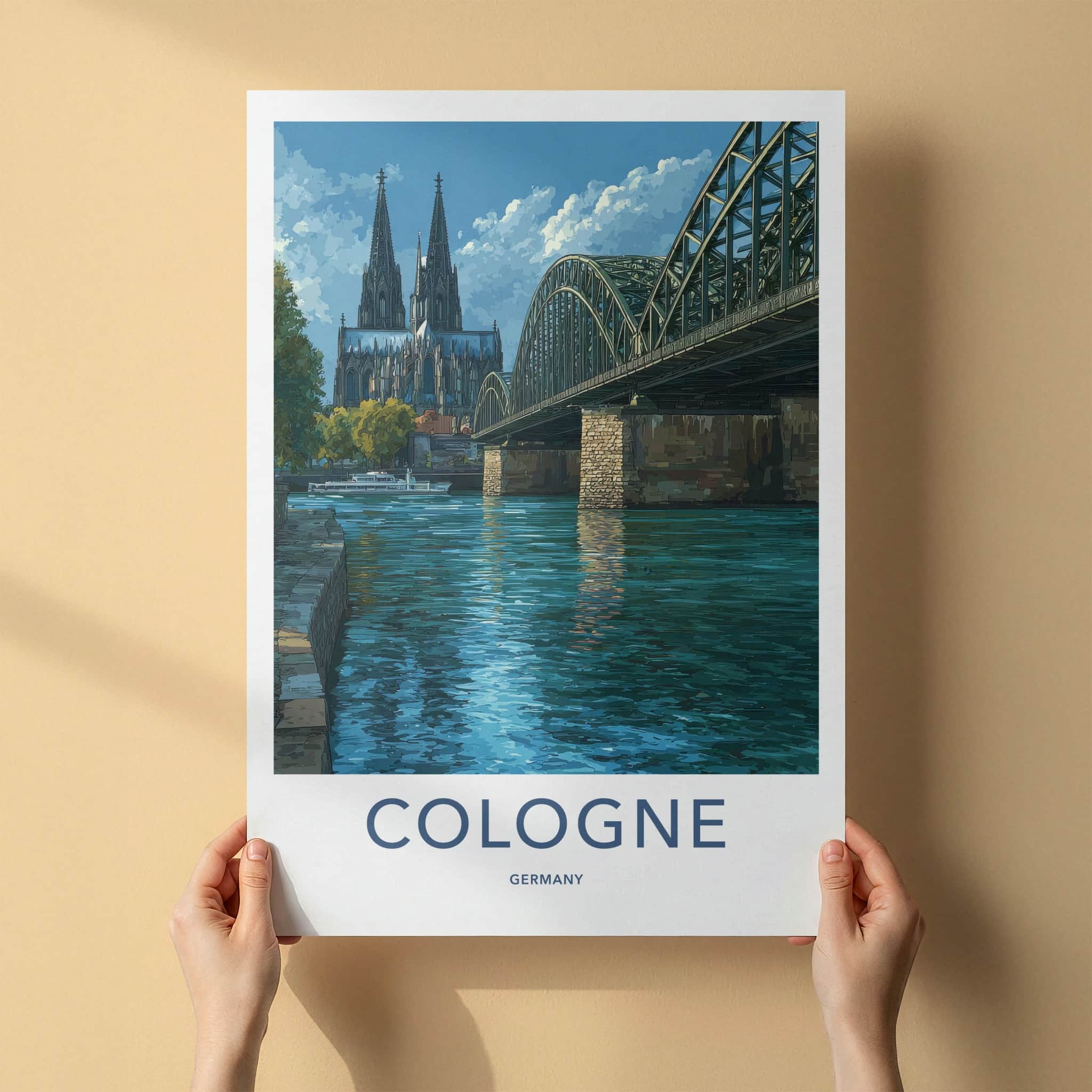 Cologne Poster - Germany Travel Art - Cathedral Arch River Wall Decor