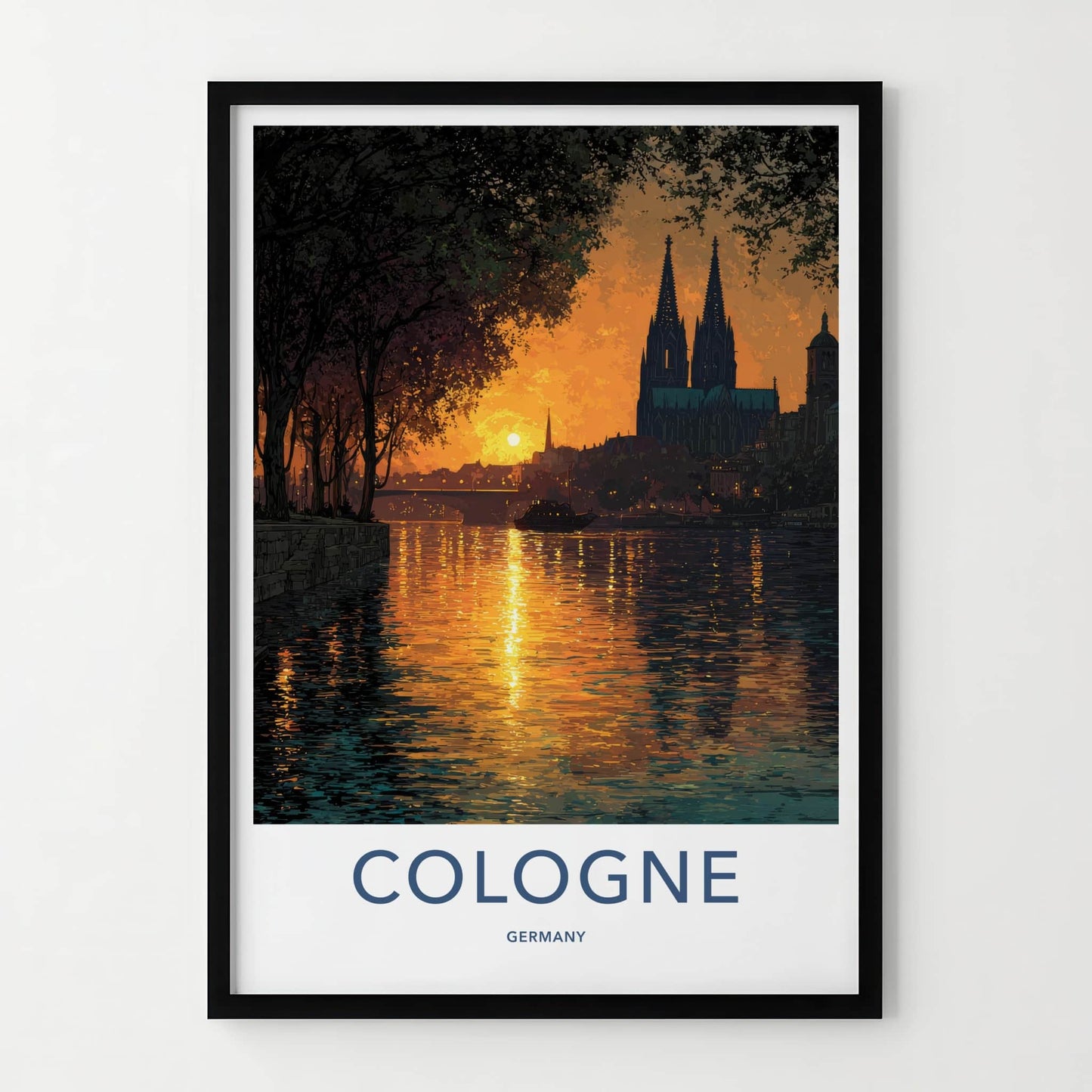 Cologne Poster - Germany Travel Art - Cathedral River Sunset Home Decor