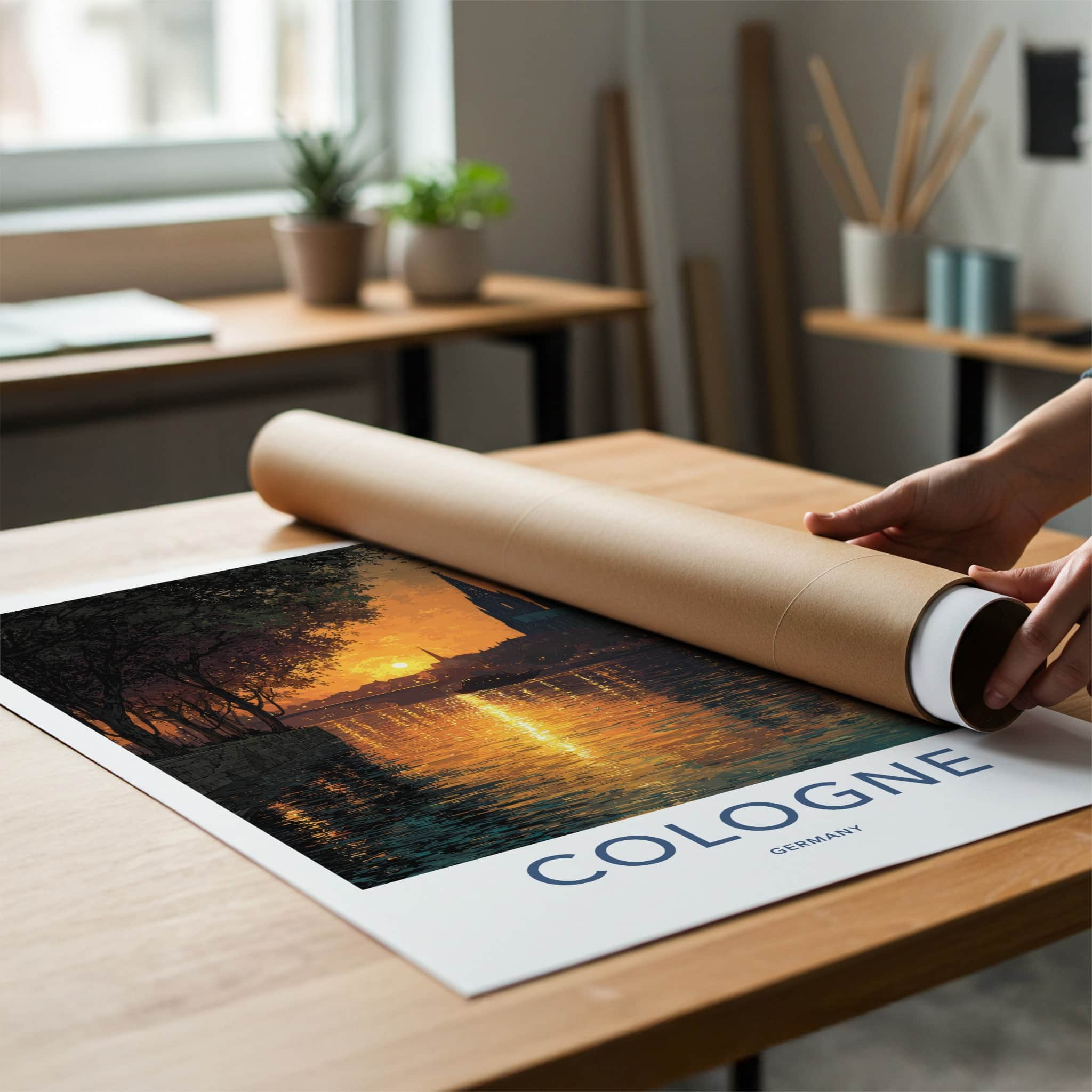 Cologne Poster - Germany Travel Art - Cathedral River Sunset Home Decor