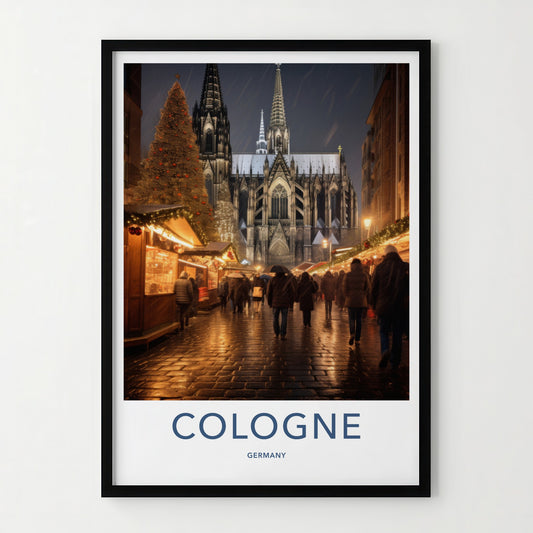 Cologne Poster - Germany Travel Art - Snowy Cathedral Market Home Decor