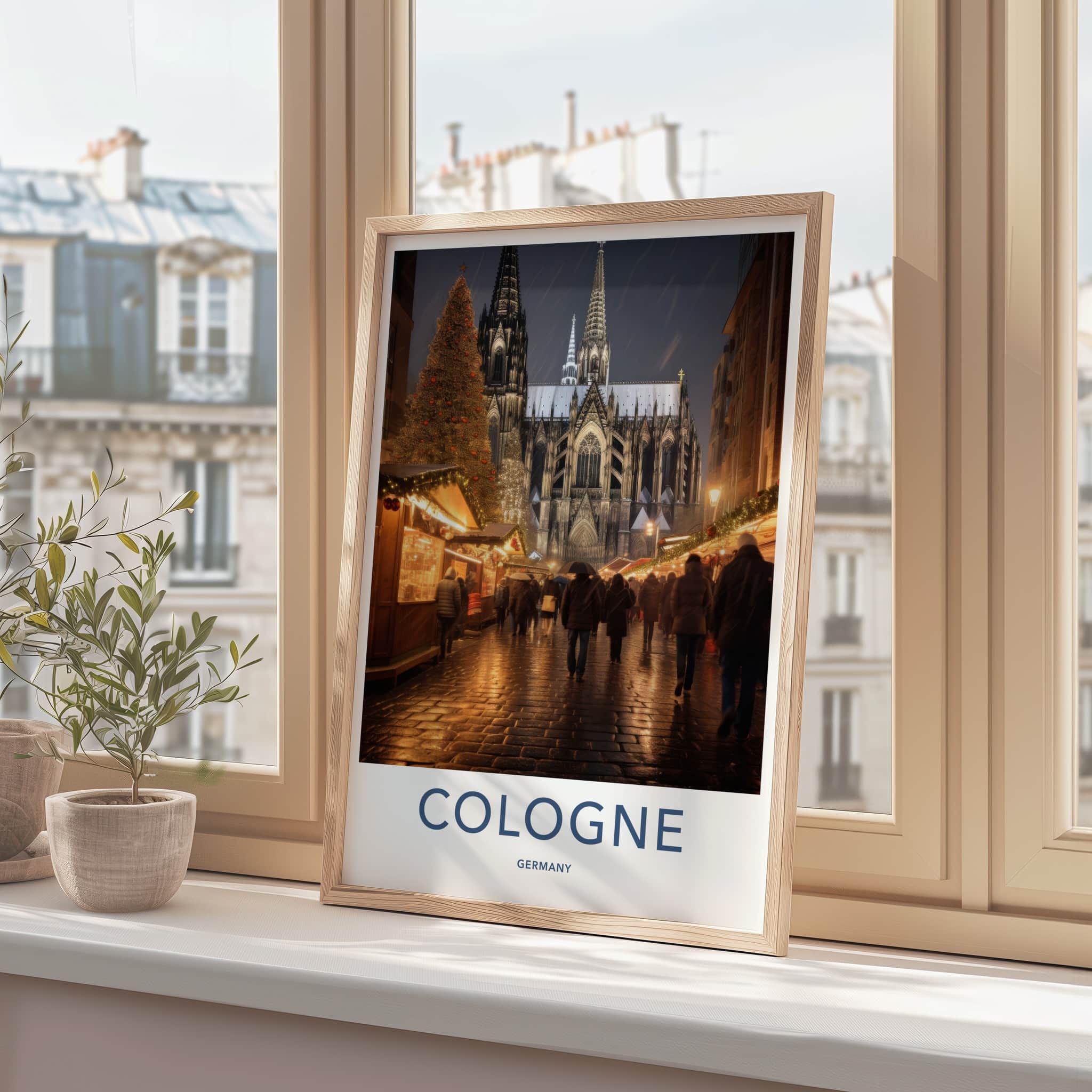 Cologne Poster - Germany Travel Art - Snowy Cathedral Market Home Decor