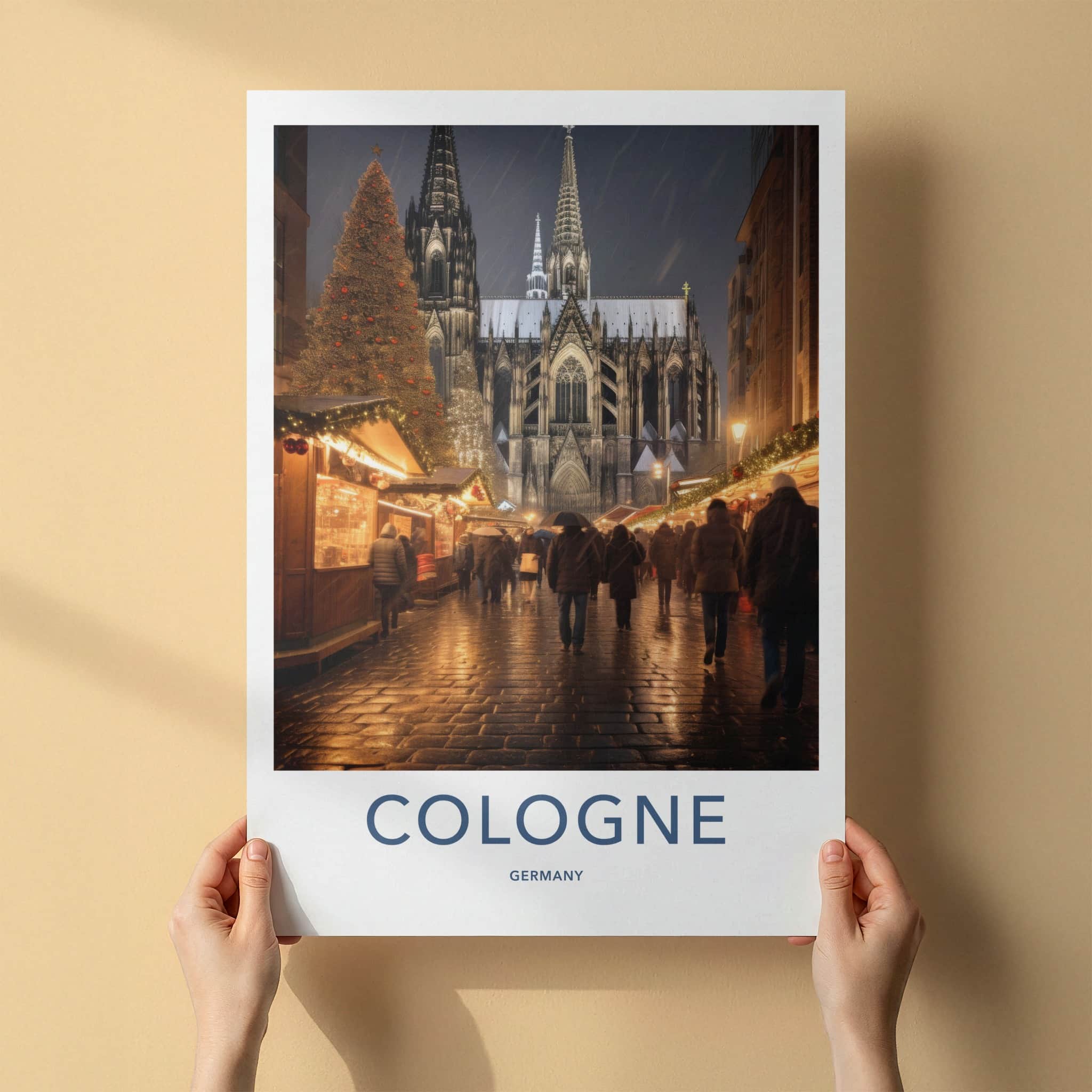 Cologne Poster - Germany Travel Art - Snowy Cathedral Market Home Decor