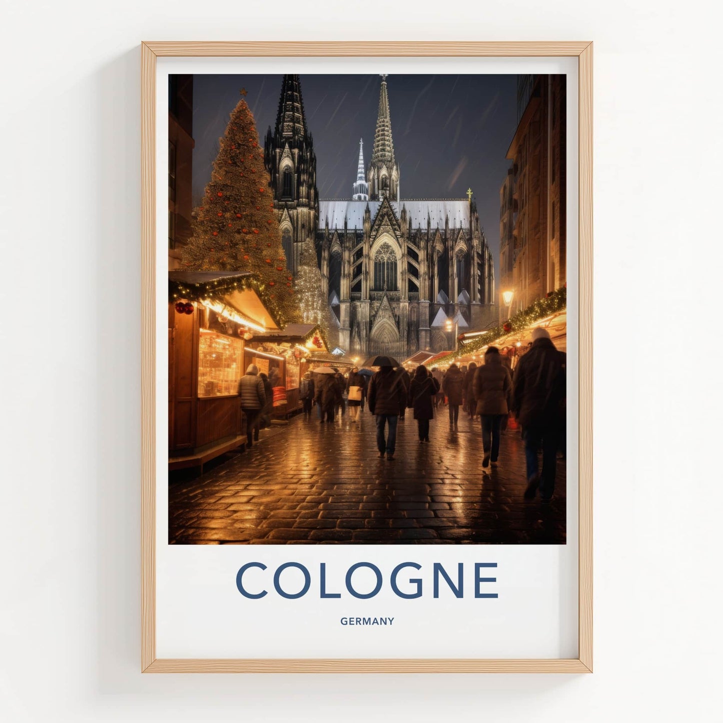 Cologne Poster - Germany Travel Art - Snowy Cathedral Market Home Decor