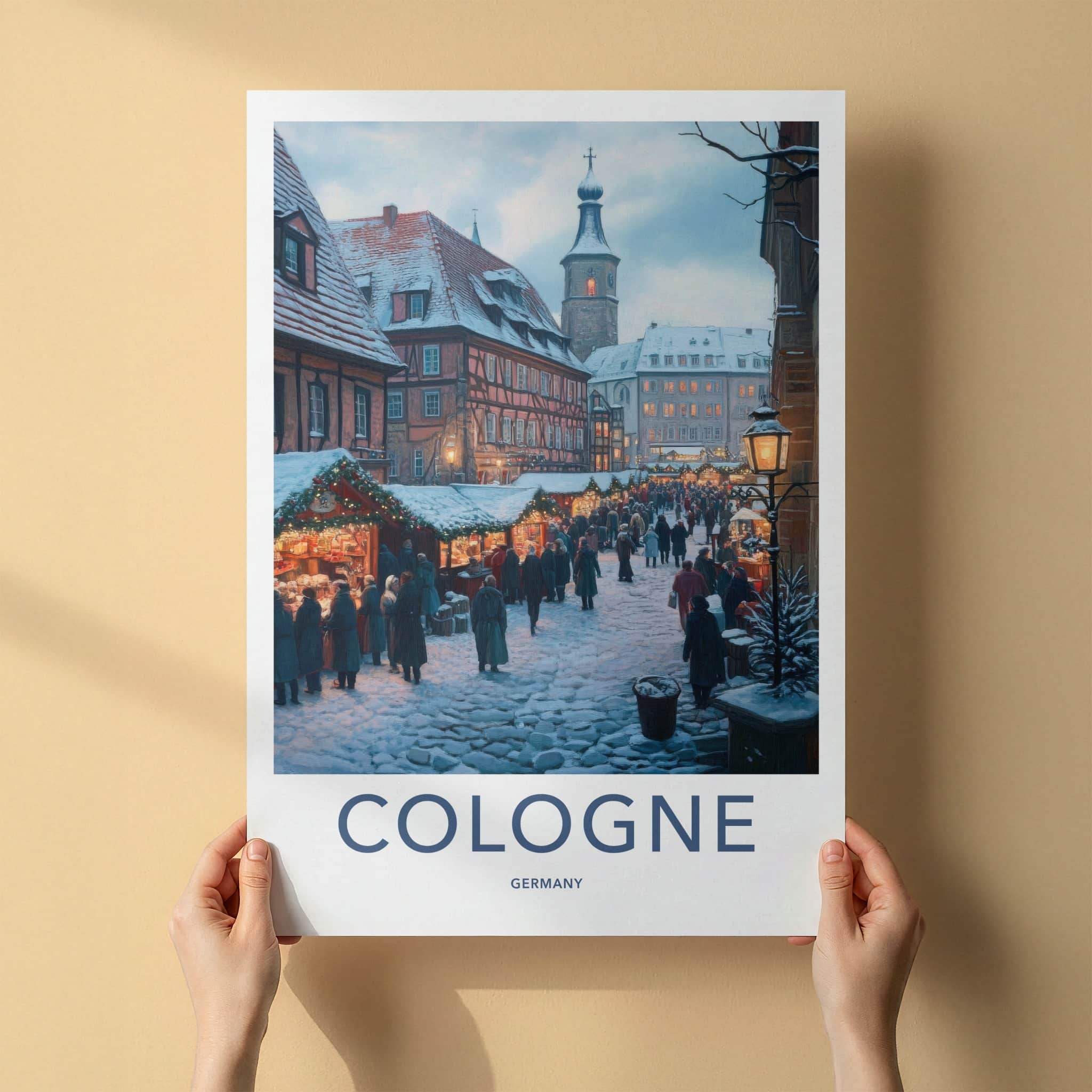 Cologne Poster - Germany Travel Art - Snowy Christmas Market Home Decor