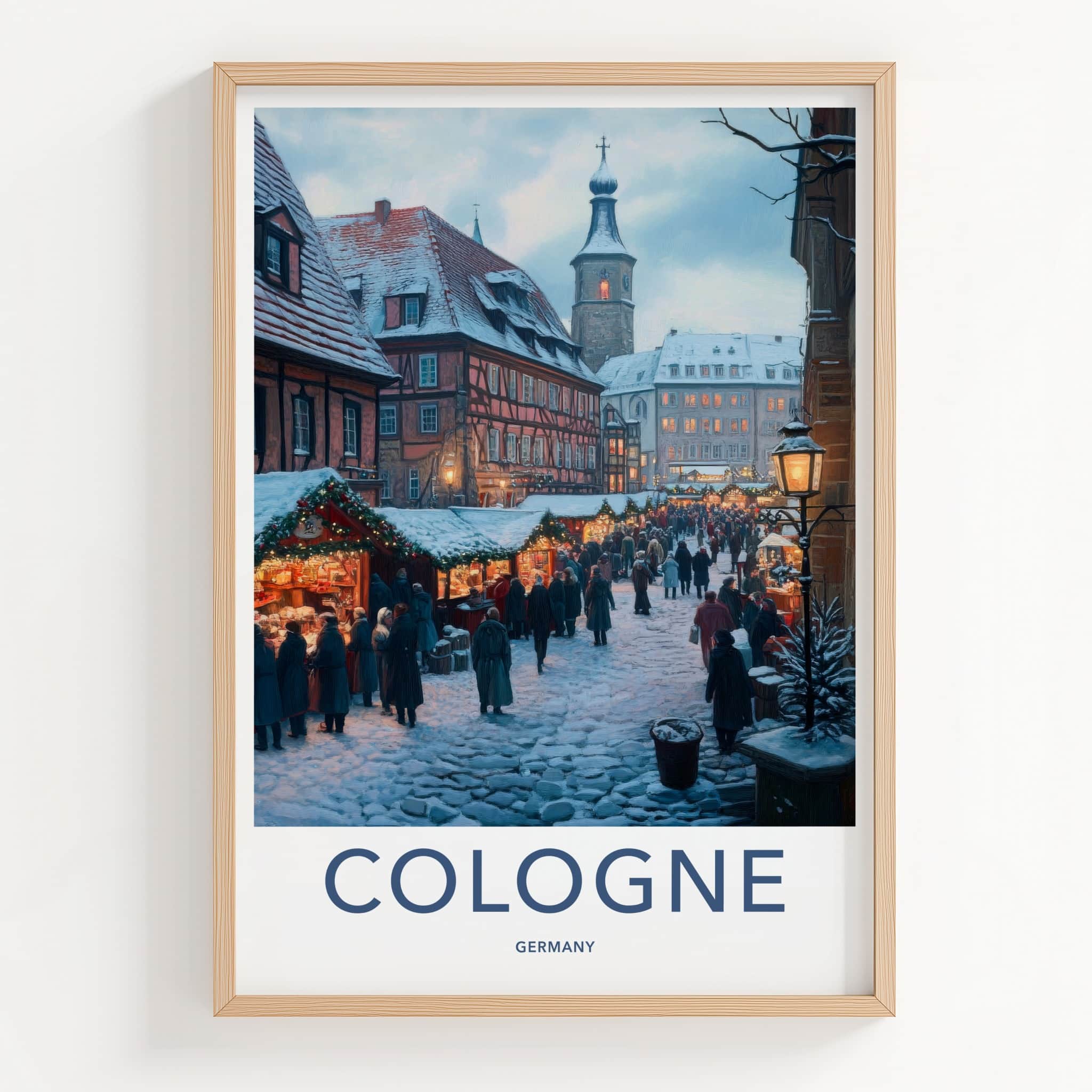 Cologne Poster - Germany Travel Art - Snowy Christmas Market Home Decor