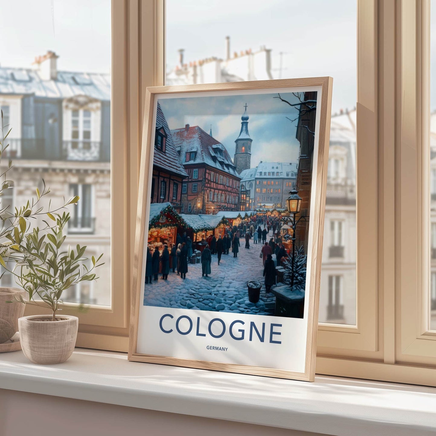 Cologne Poster - Germany Travel Art - Snowy Christmas Market Home Decor