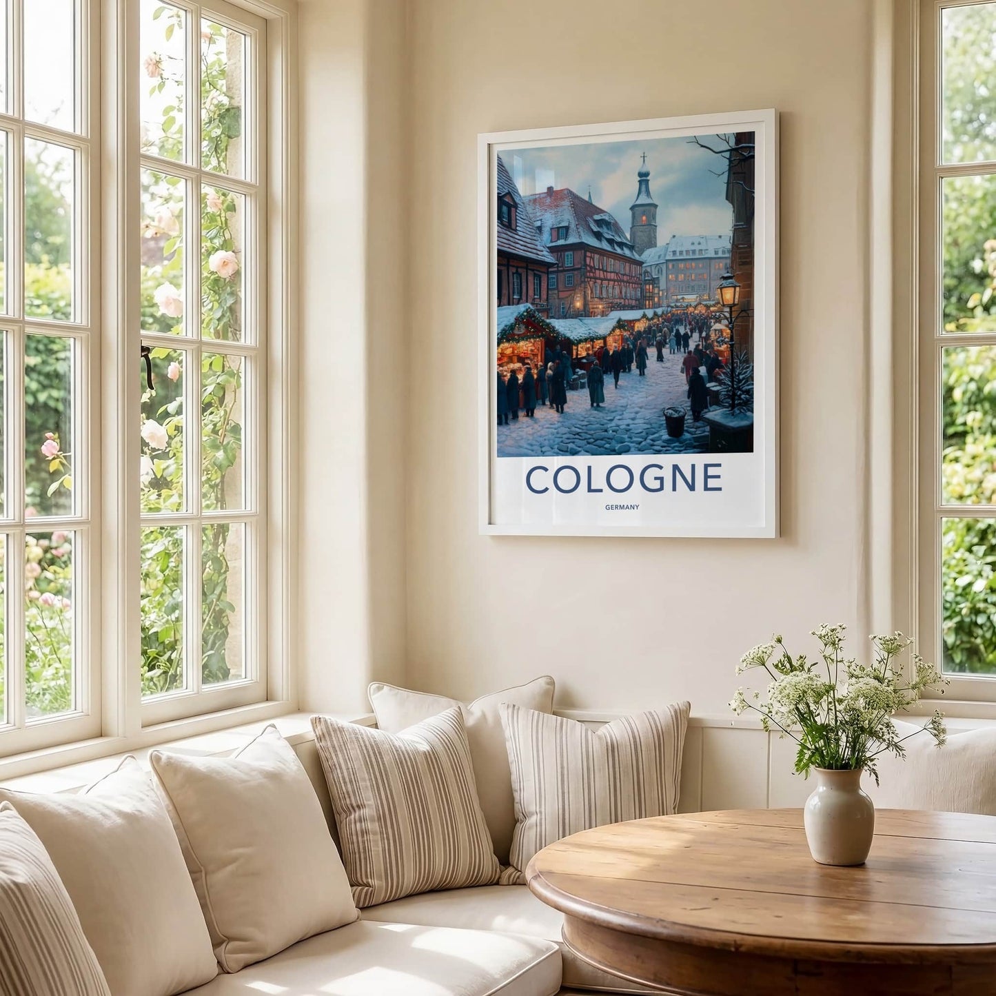 Cologne Poster - Germany Travel Art - Snowy Christmas Market Home Decor