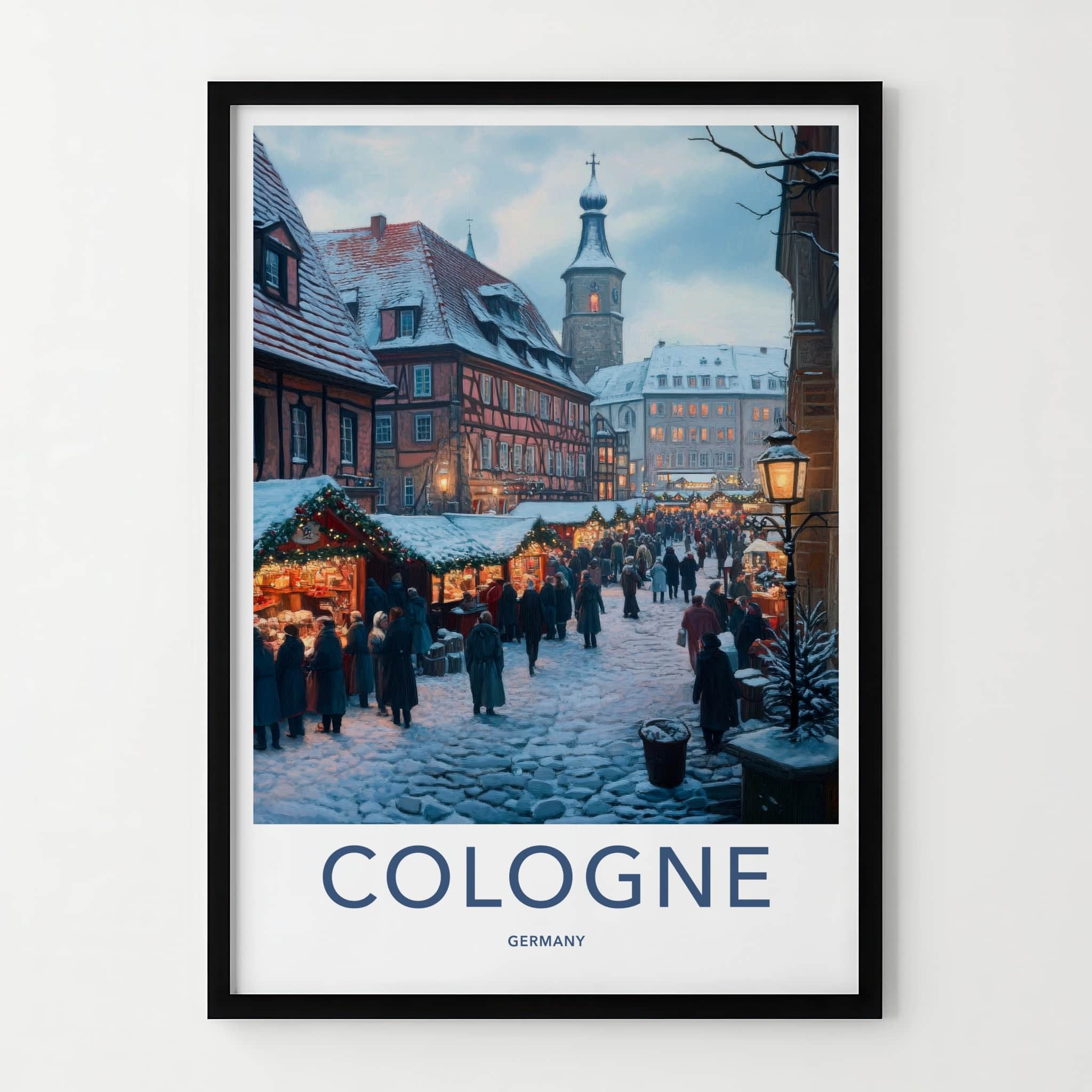 Cologne Poster - Germany Travel Art - Snowy Christmas Market Home Decor