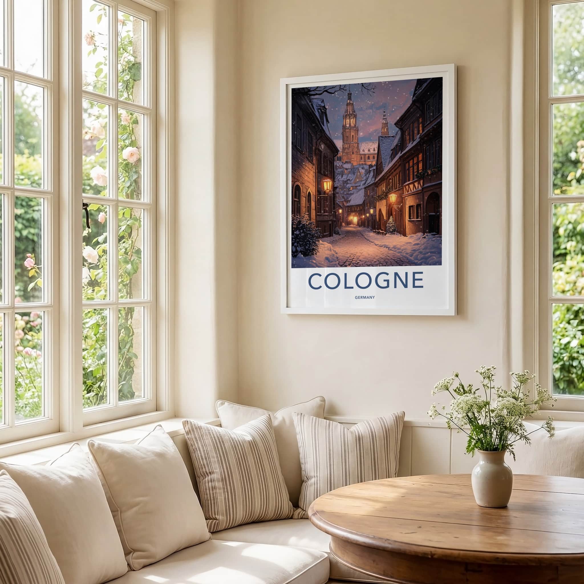 Cologne Poster - Germany Travel Art - Snowy Winter Street Home Decor