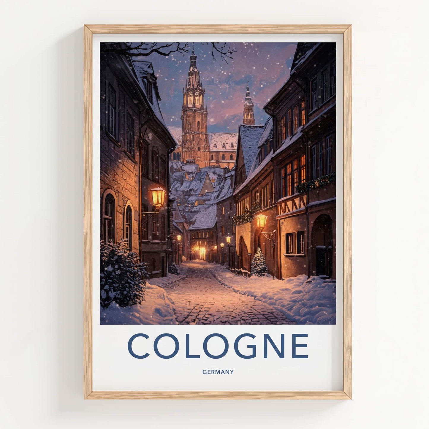 Cologne Poster - Germany Travel Art - Snowy Winter Street Home Decor