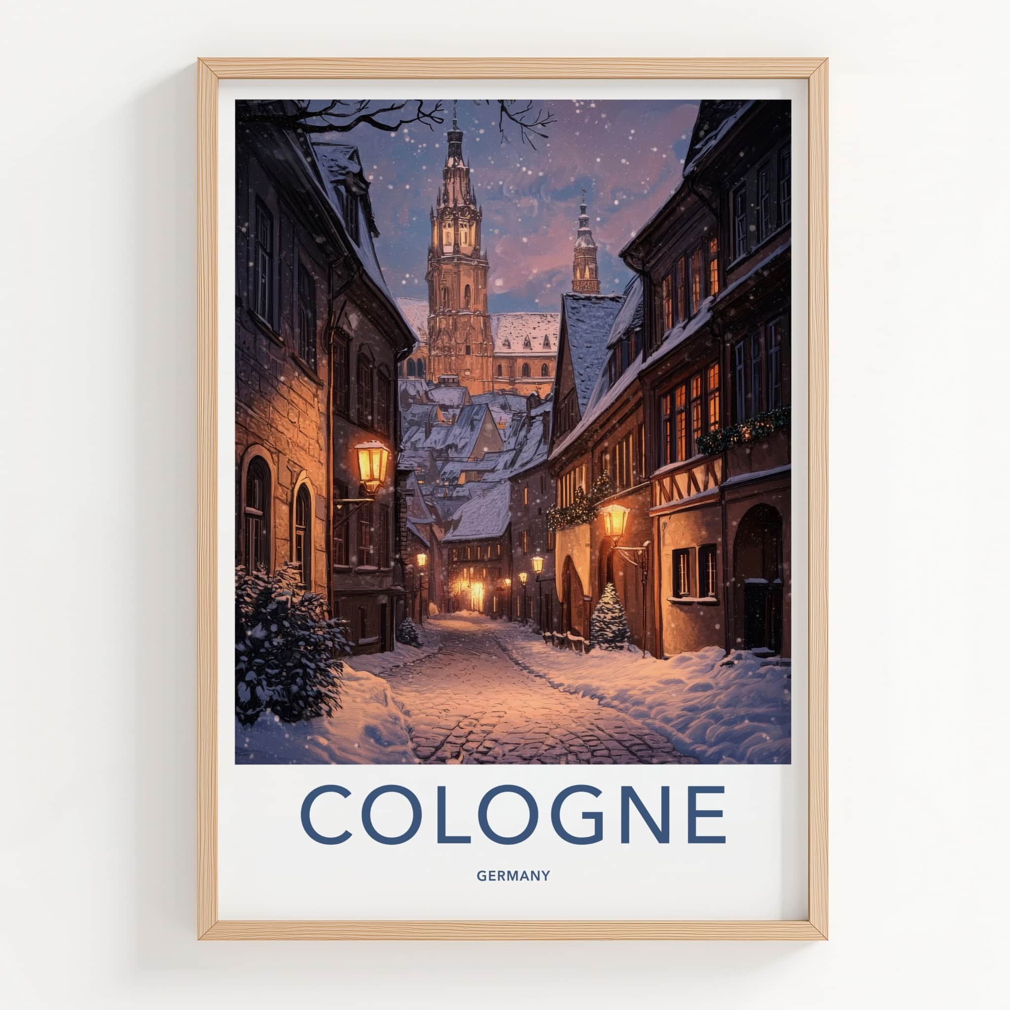Cologne Poster - Germany Travel Art - Snowy Winter Street Home Decor